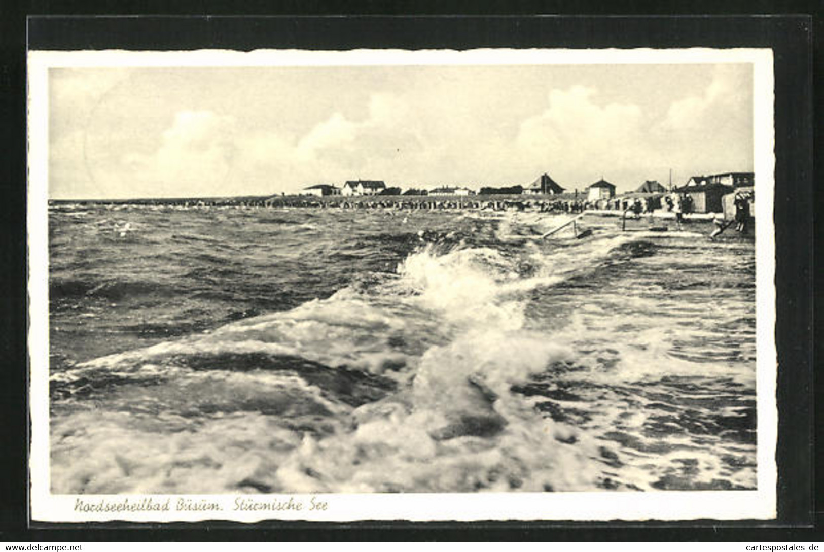 AK Nordseebad Büsum, Szene Am Strand Zu Stürmischer See - Buesum