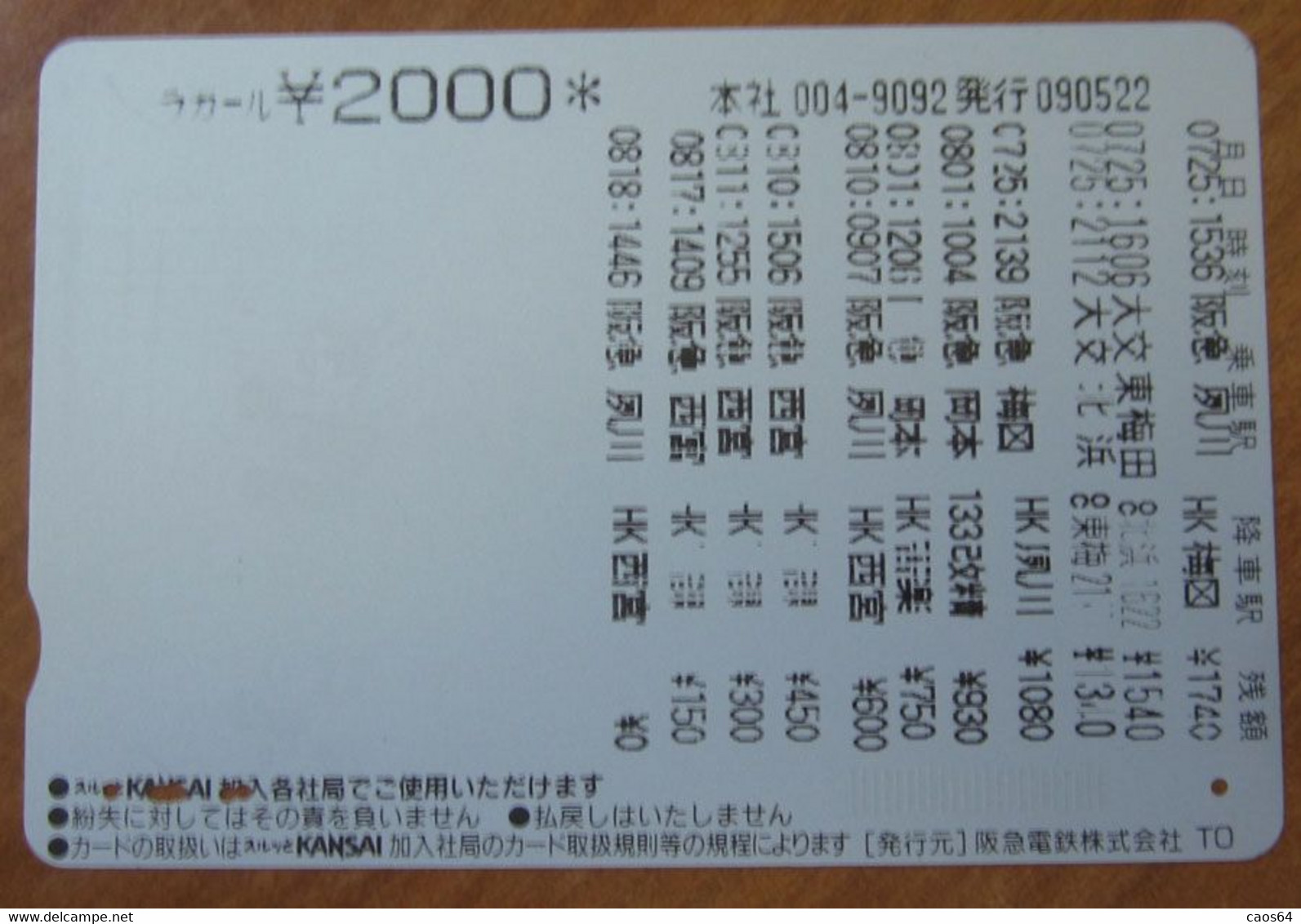 GIAPPONE Ticket Biglietto Fuochi Artificio  - Kansai Railway  Card 2.000 ¥ - Usato - Mondo