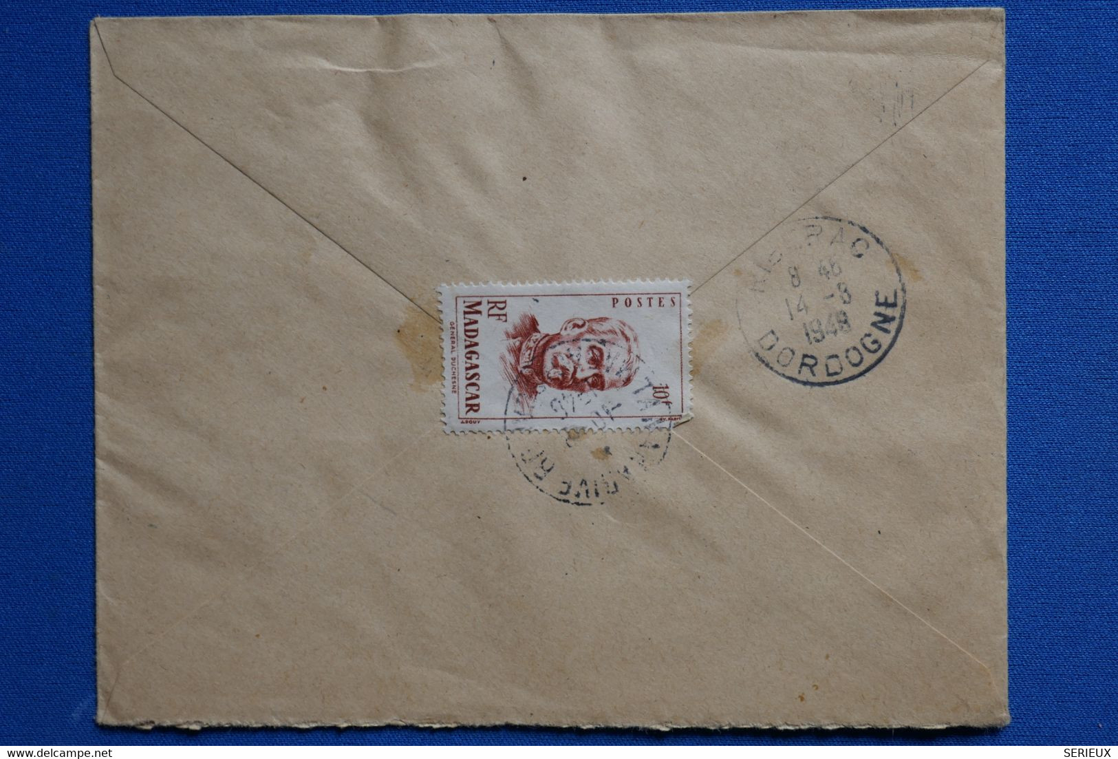 S7 MADAGASCAR BELLE LETTRE RECOM. 1945 TANANARIVE POUR RIBERAC+ PAIRES DE T.P + AFFRANCH INTERESSANT - Poste Aérienne