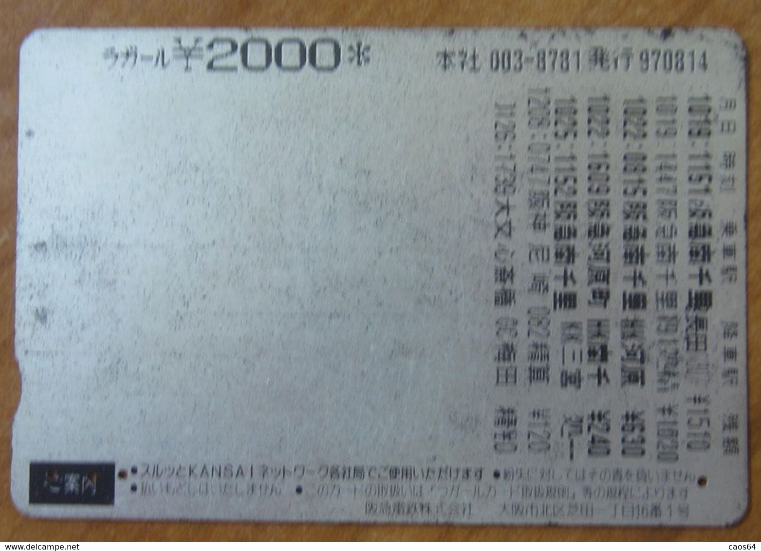 GIAPPONE Ticket Biglietto Children - Kansai Railway  Lagare Card 2.000 ¥ - Usato - Monde