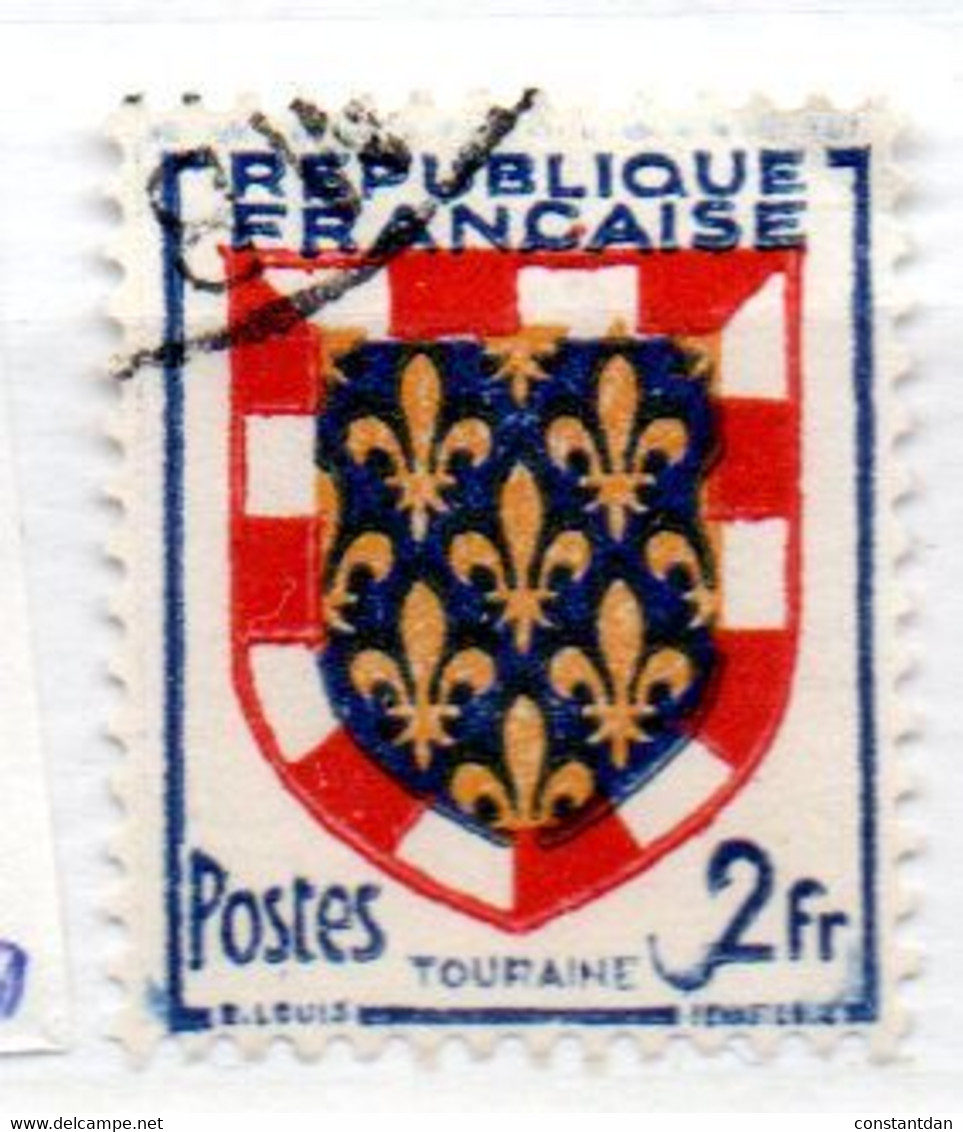 FRANCE N° 902 5F JAUNE NOIR ET ROUGE BLASON DE TOURRAINE CROCHET AU 2 DE FRANC OBL - Gebruikt