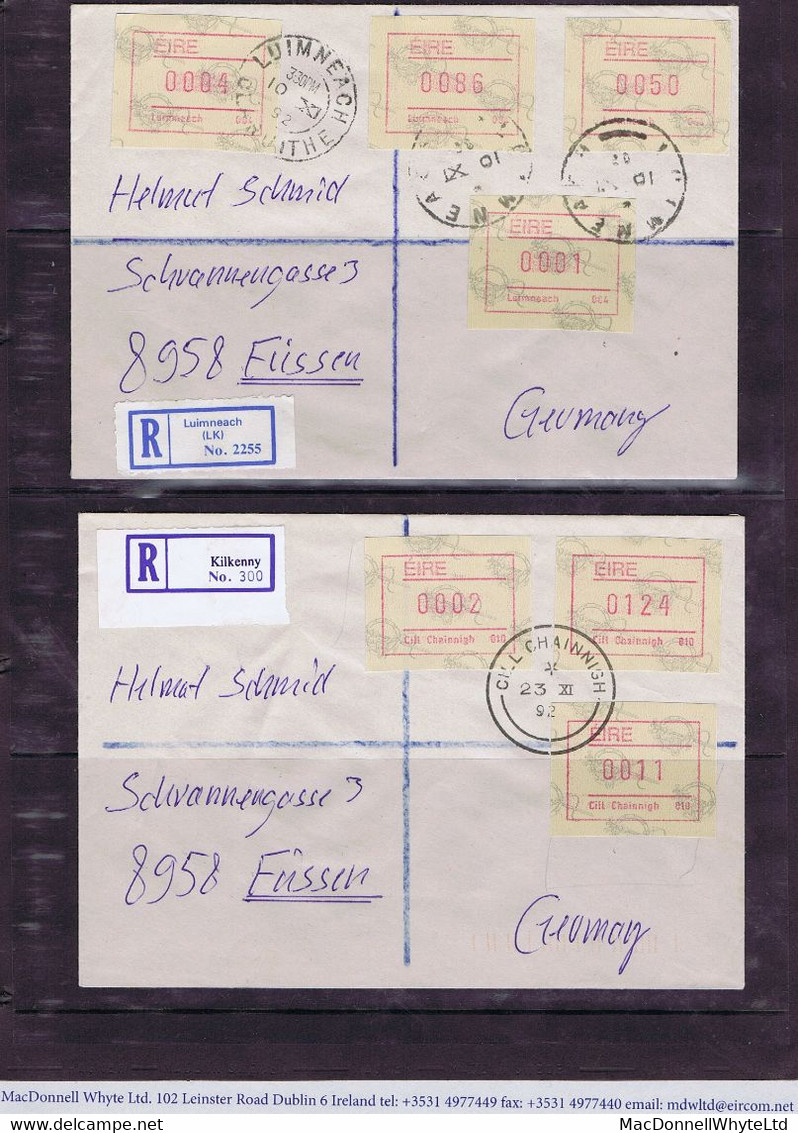 Ireland Registered 1992 Frama From Machines 1 To 10 On Individual Registered Covers, Mostly £1.37 Rate - Frankeervignetten (Frama)