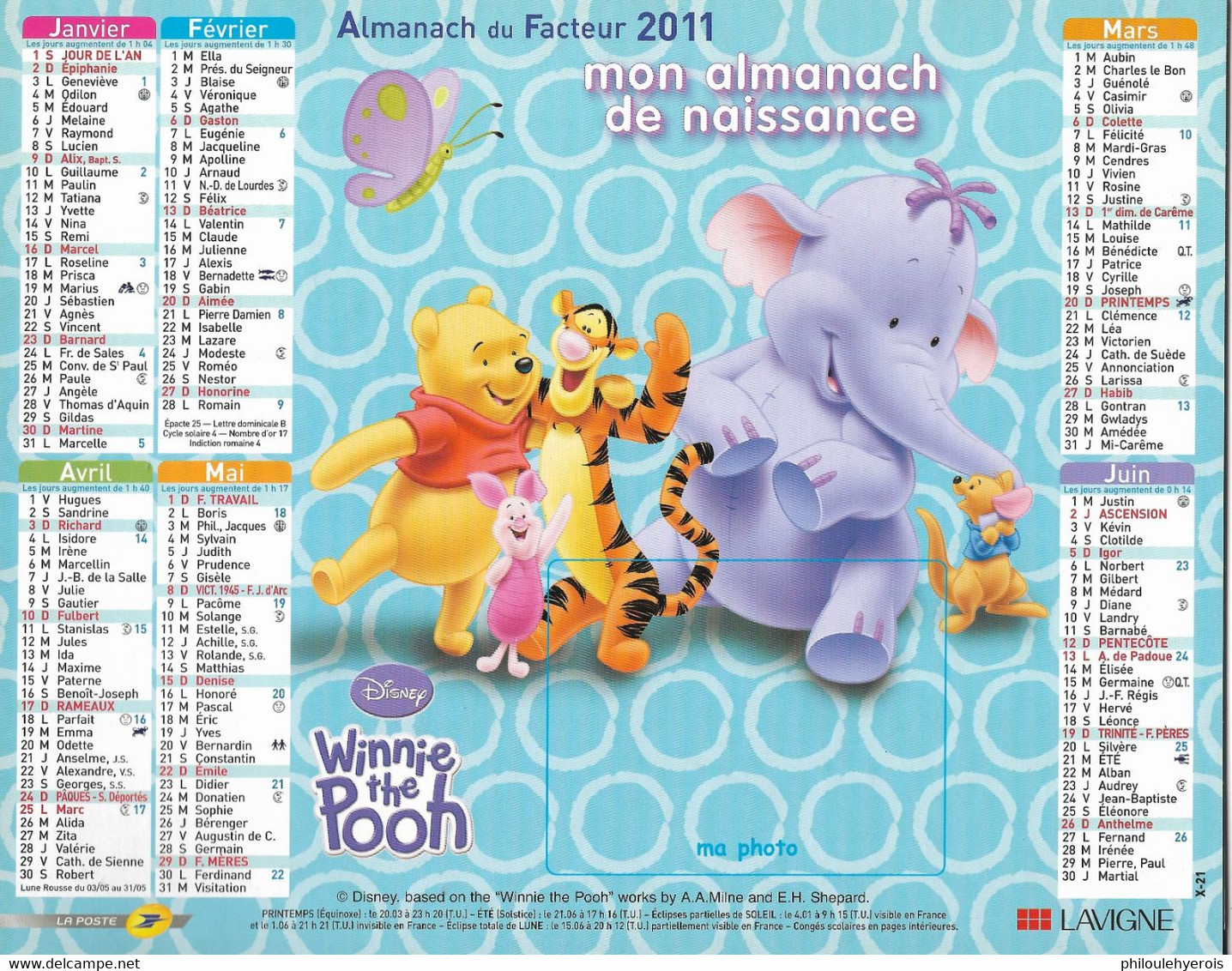 CALENDRIER 2011 ANNEE DE NAISSANCE  Winnie Disney - Grand Format : 2001-...