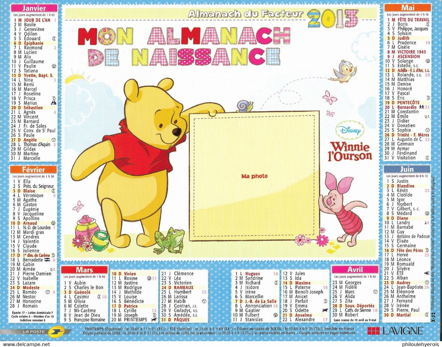 CALENDRIER 2013 ANNEE DE NAISSANCE  Winnie Disney - Groot Formaat: 2001-...