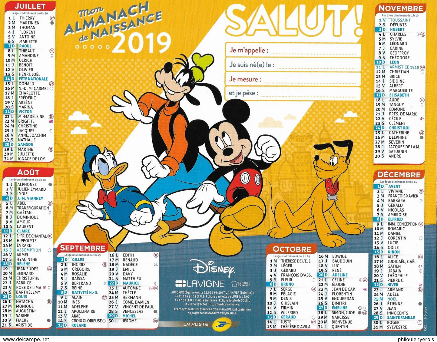 CALENDRIER 2019 ANNEE DE NAISSANCE   Disney - Groot Formaat: 2001-...