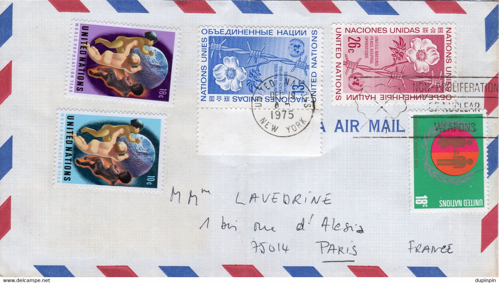 Nations Unies--1975--Lettre De New-York Pour Paris (France) - Andere & Zonder Classificatie