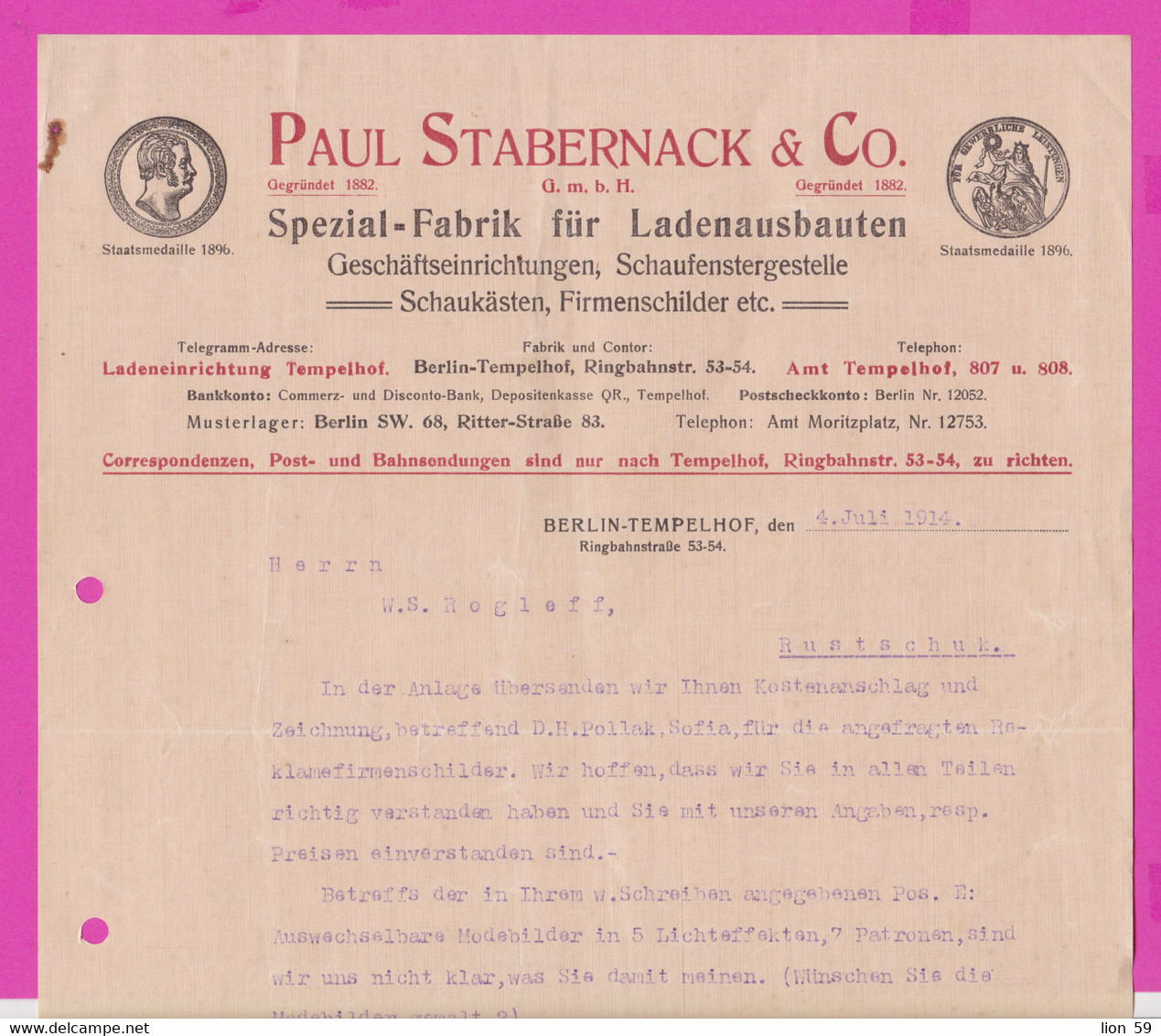 262116 / Germany 1914 Berlin - Paul Stabernack & Co. Spezialfabrik Für Ladeneinbauten , Geschäftseinrichtungen - Petits Métiers