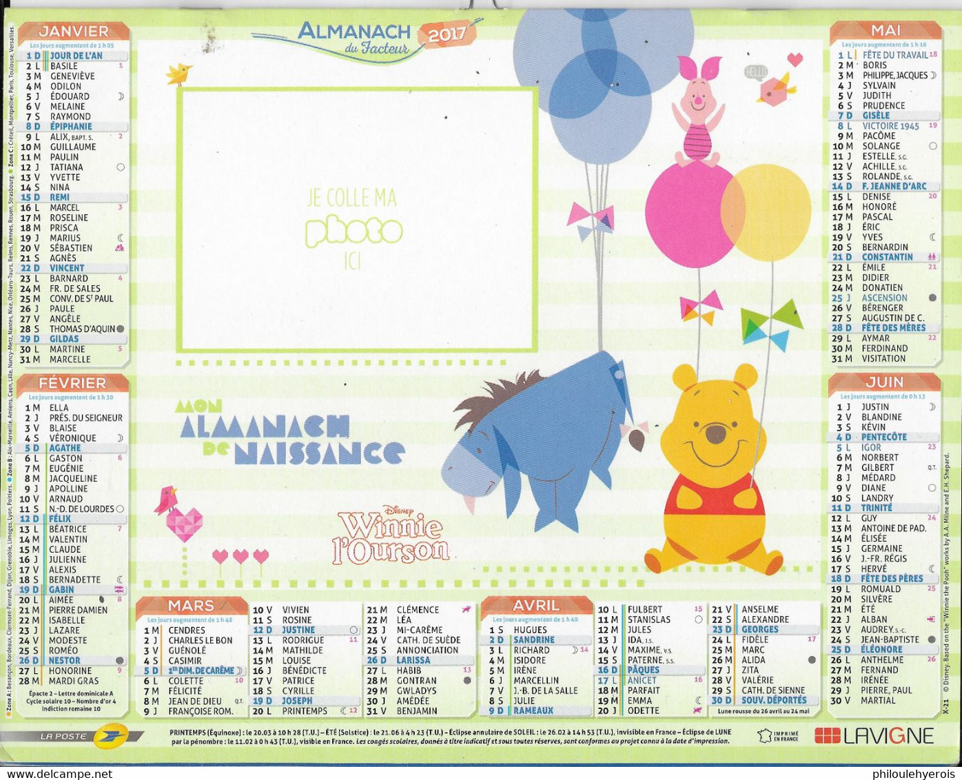 CALENDRIER 2017  NAISSANCE WINNIE L'OURSON  DISNEY - Groot Formaat: 2001-...