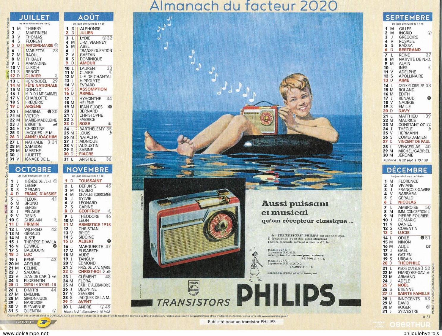 CALENDRIER 2020  PUB  CITROEN D S 19 Et TRANSISTORS PHILIPS - Grand Format : 2001-...