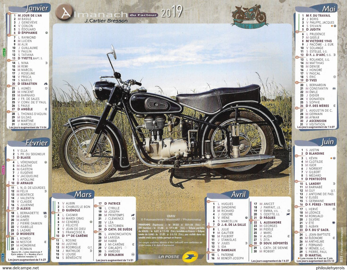 CALENDRIER 2019  MOTO  Crocker 1939 Et Bmw - Big : 2001-...