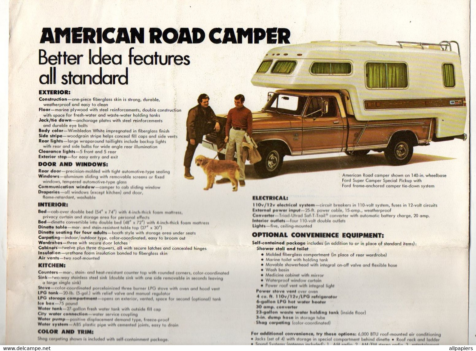 Dépliant Publicitaire Ford's American Road Camper The New Generation Camper Body From Ford De 1973 - Format : 30.5x28 Cm - USA