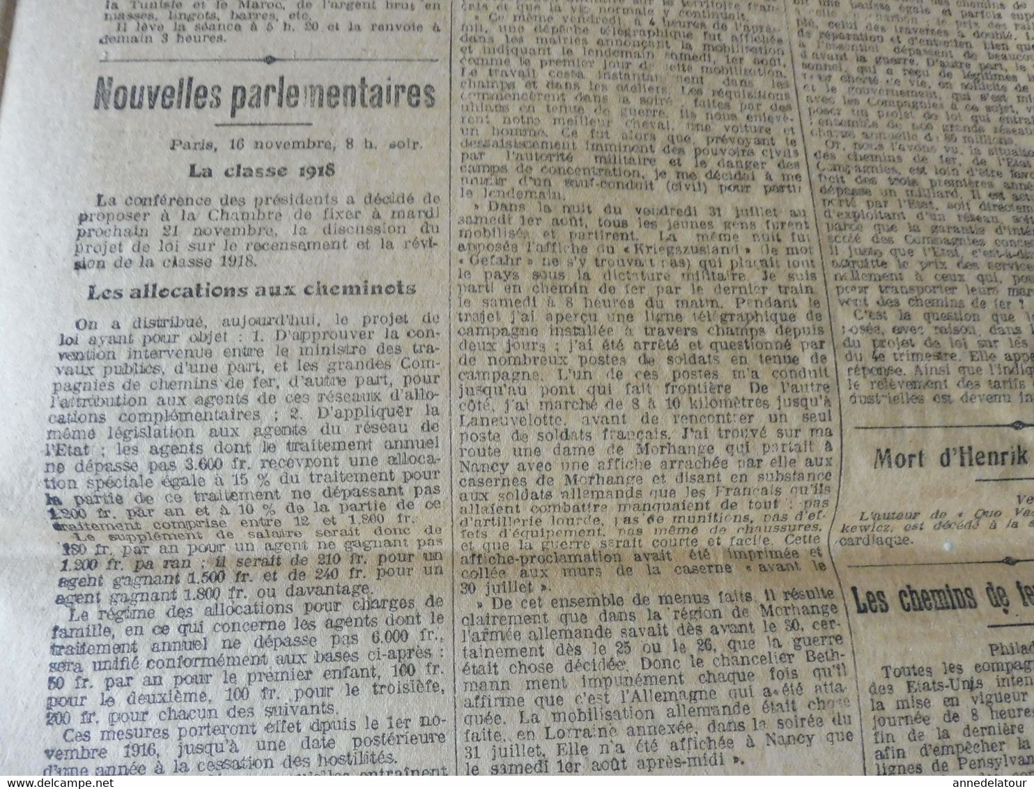 1916  L'ÉCLAIR   :  La guerre sur tous les fronts ; Héroïque caporal Michel Martin de Fitou; Listes noires aux USA ; etc