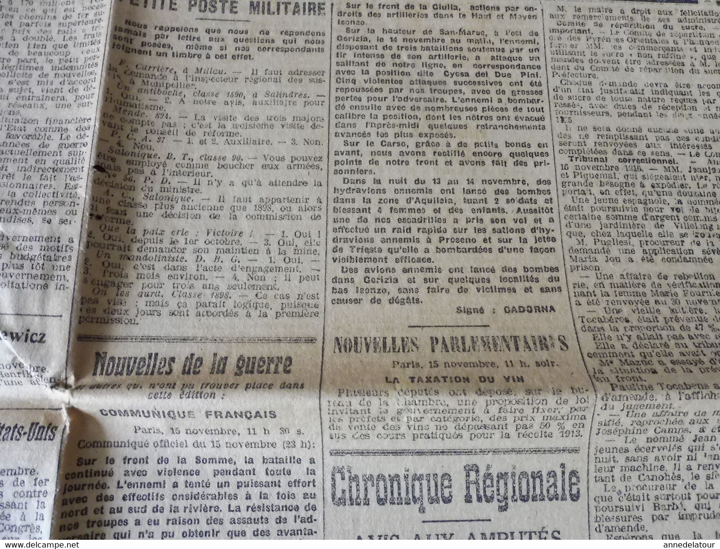 1916  L'ÉCLAIR   :  La guerre sur tous les fronts ; Héroïque caporal Michel Martin de Fitou; Listes noires aux USA ; etc