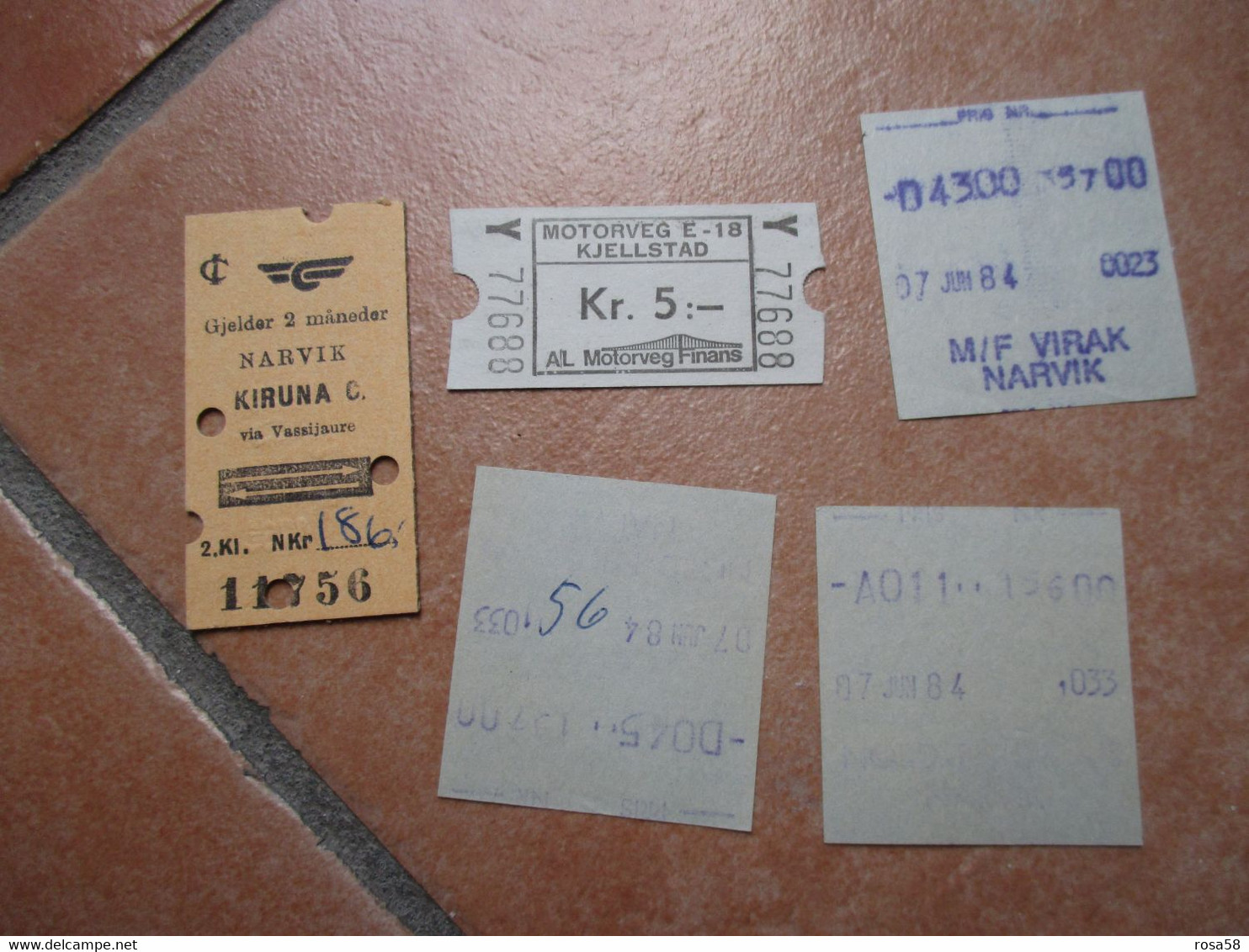 NORVEGIA Norway Norges N.5 Different Use Tickets Narivik Kiruna C. Motorveg Kjellstad - Europa