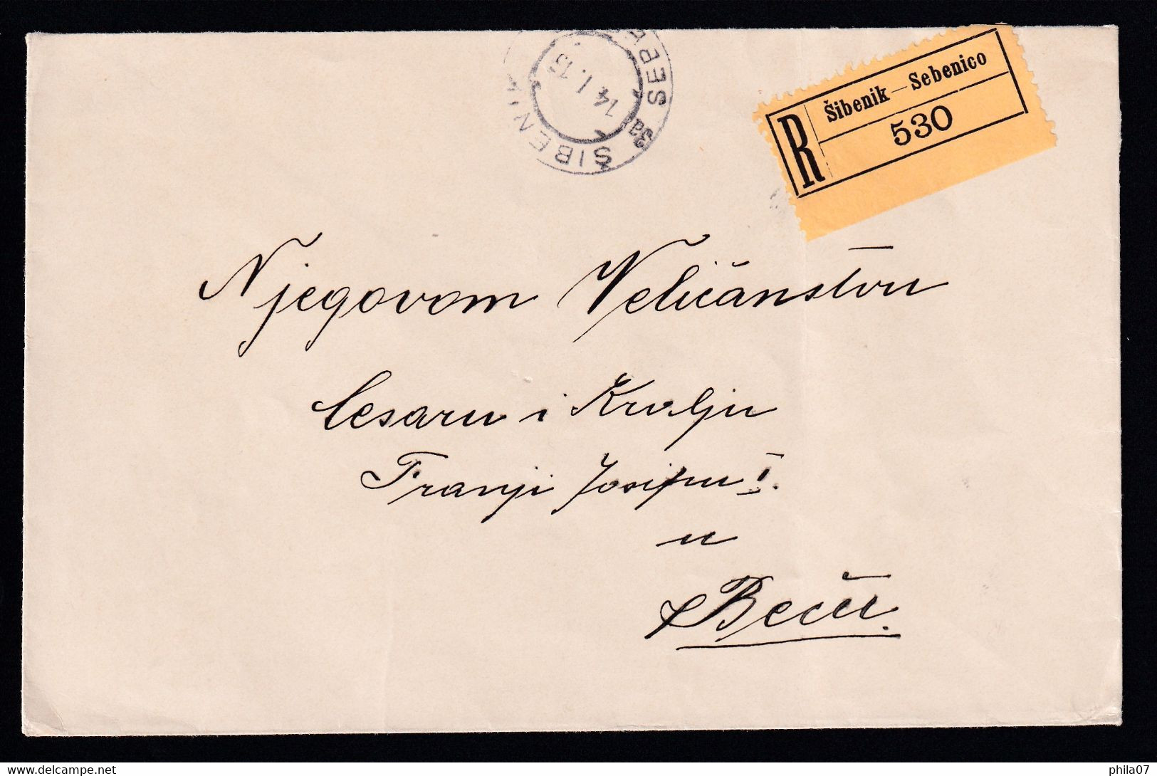 Austria, Croatia - Letter Sent By Registered Mail From Šibenik To Wien 14.01. 1915. Interesting Franking On The Back Of - Brieven En Documenten