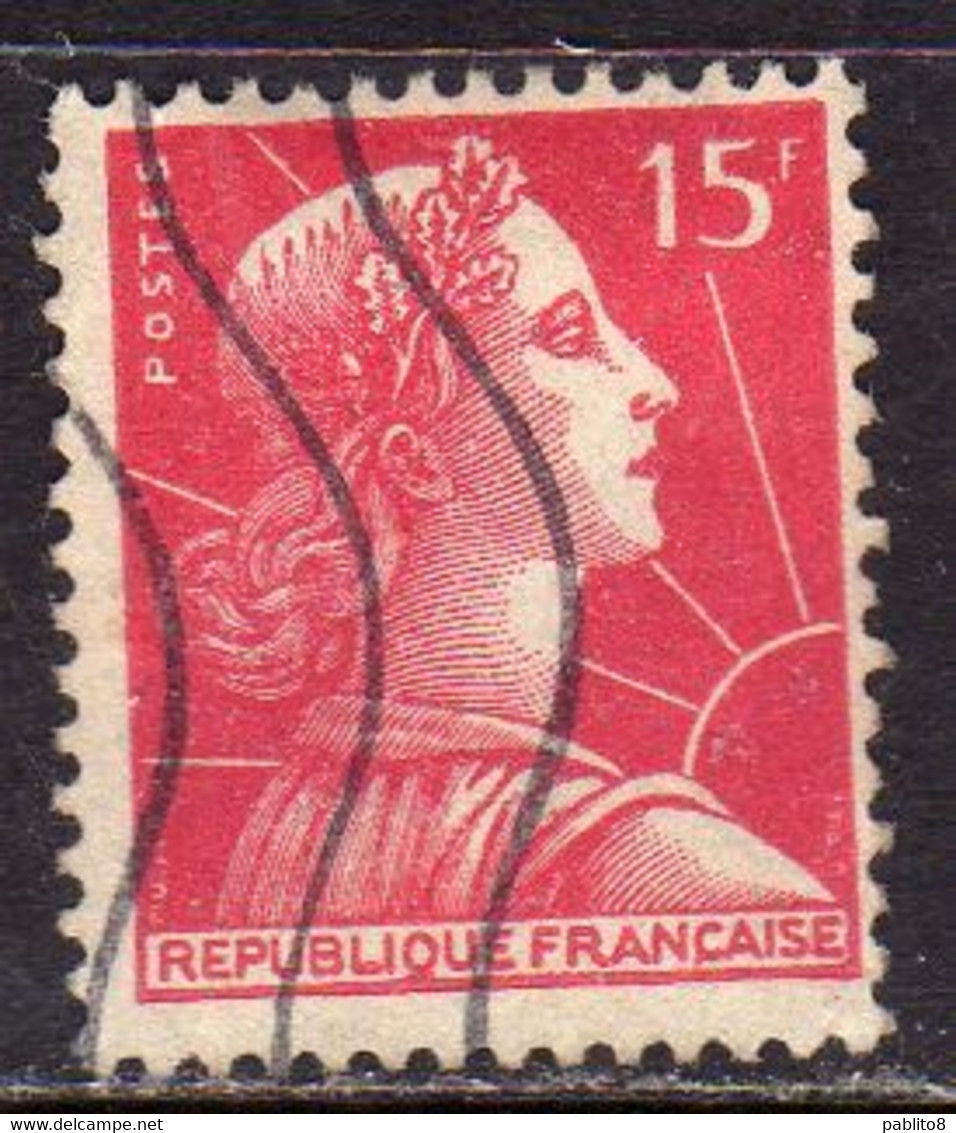 FRANCE FRANCIA 1955 1959 MARIANNE MARIANNA ALLA NEF 15f USATO USED OBLITERE' - 1959-1960 Marianne In Een Sloep