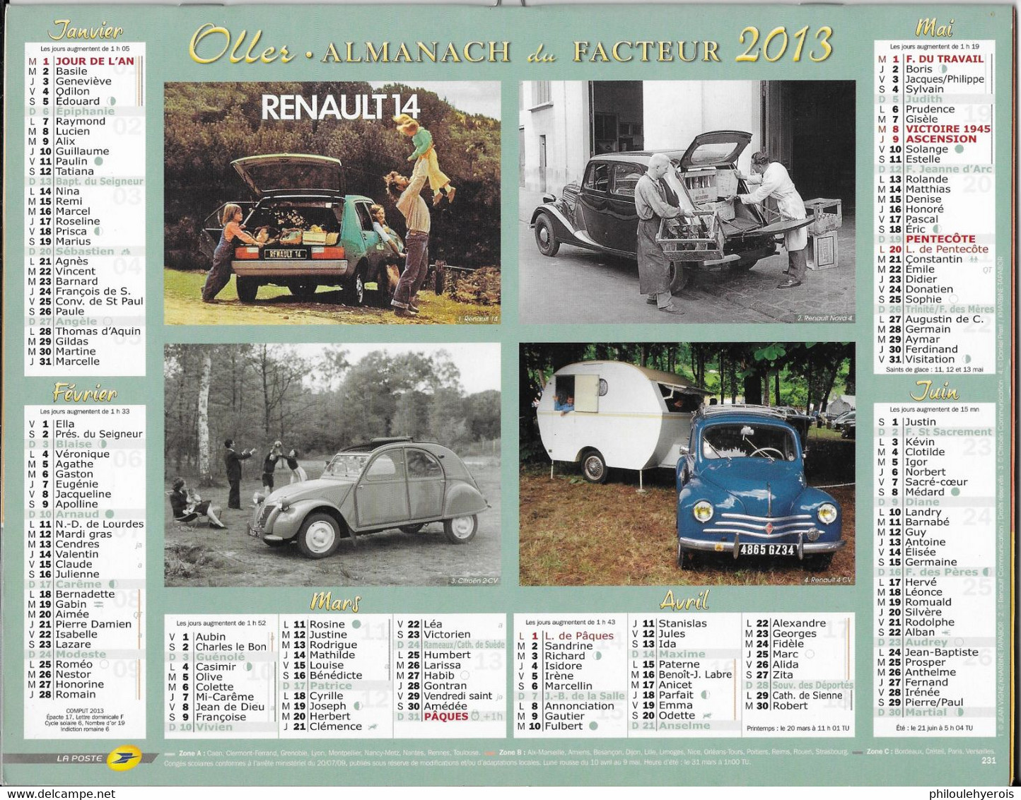 CALENDRIER 2013  AUTOS RENAULT ET CITROEN - Grand Format : 2001-...