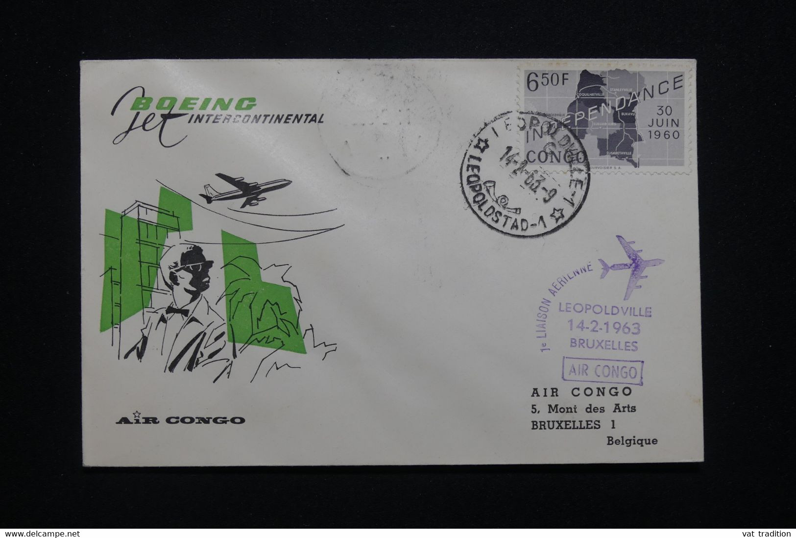 CONGO - Enveloppe 1er Vol Leopoldville / Bruxelles Par Air Congo En 1963 - L 98020 - Other & Unclassified