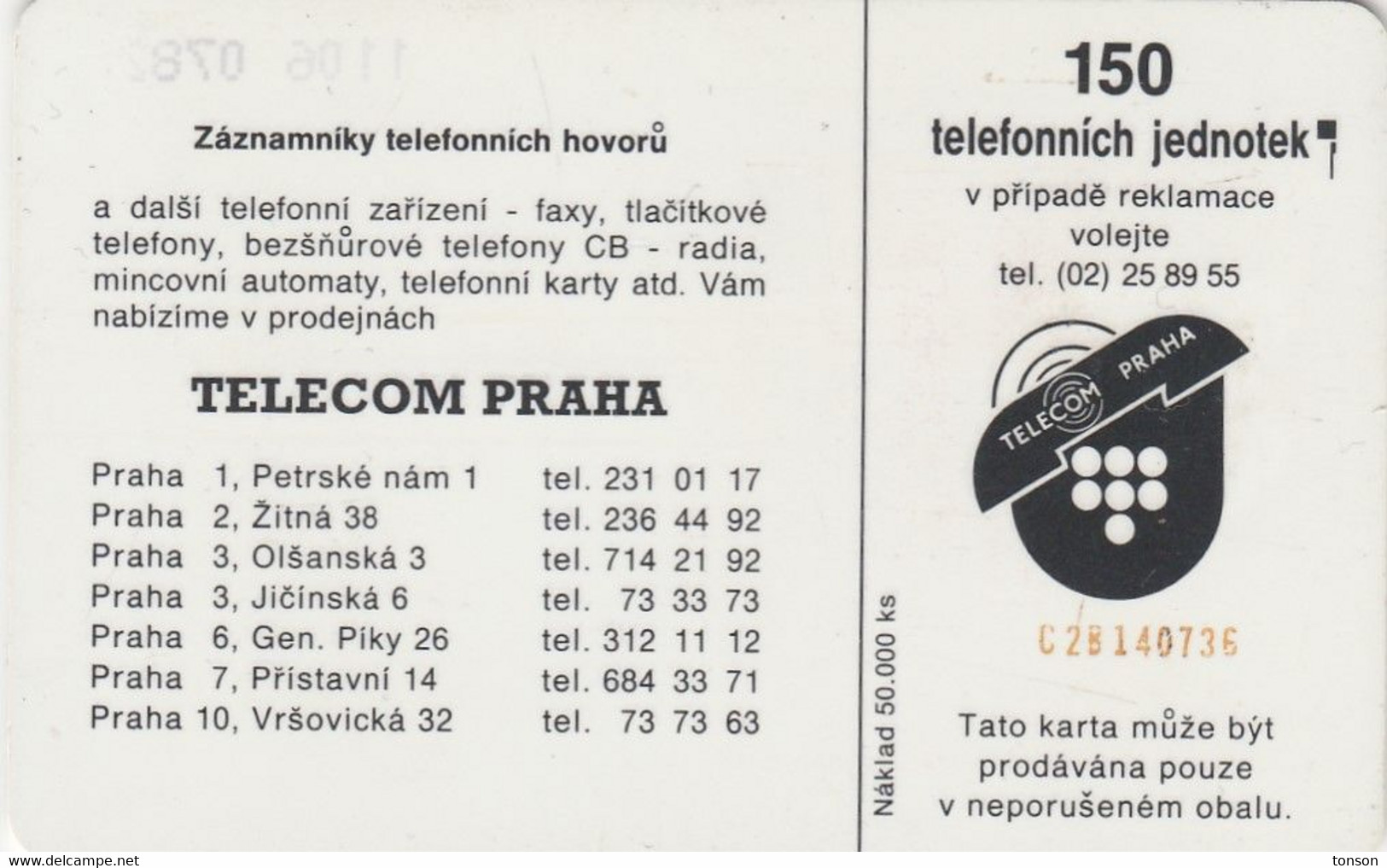 Czechoslovakia, C-19A, PhoneMate, 2 Scans,  Chip : SC4 SB,  Red Control Number Printed Bottom The Logo. Lot: C2B - Tsjechoslowakije
