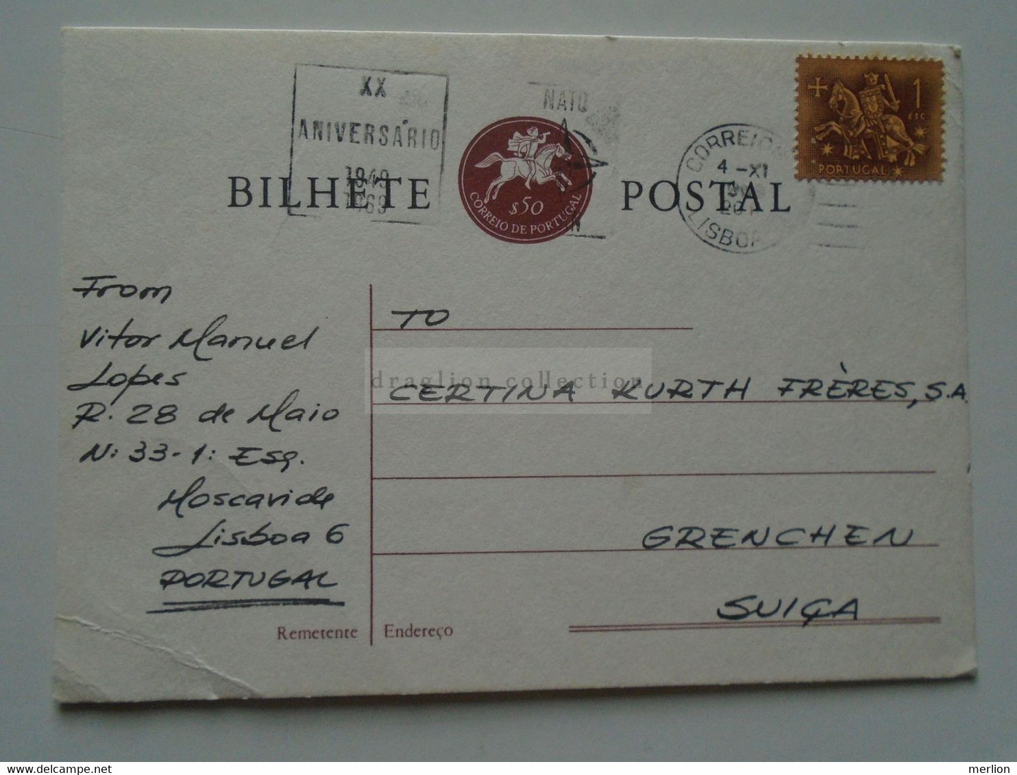 D179363    Portugal - Postcard  - Cancel Lisboa - NATO  XX. Anniversary  1949-1969 - Sent To  Grenchen  Switzerland - Other & Unclassified