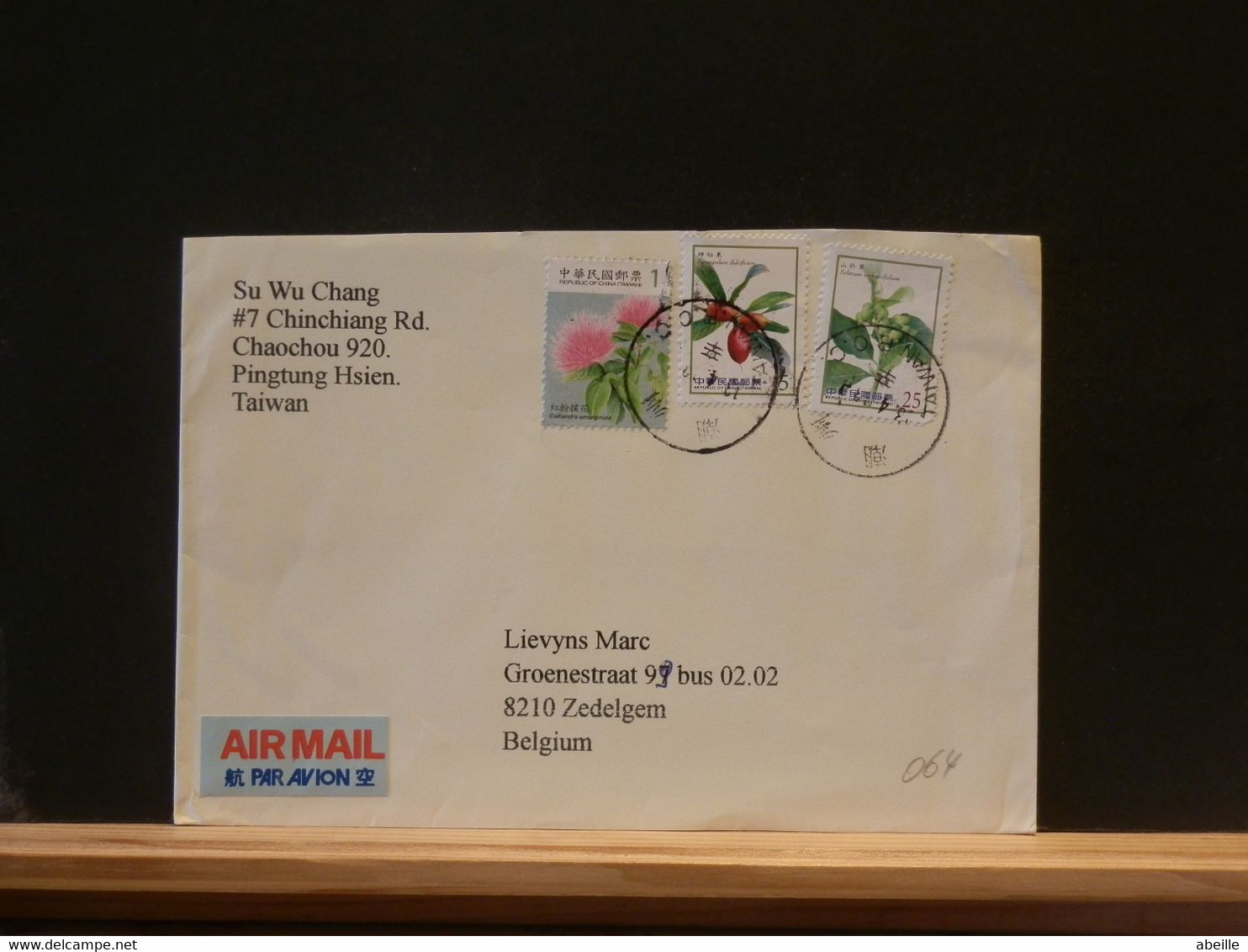 BOXCHINA  LOT063  LETTER TAIWAN TO BELG. - Briefe U. Dokumente