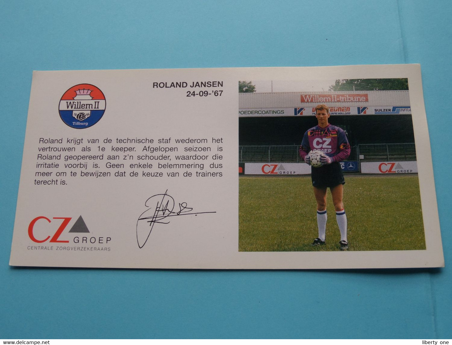 ROLAND JANSEN > WILLEM II Tilburg / Sponser CZ Groep Zorgverzekeraars ( Zie Fotoscans AUB ) Afm. 10 X 20 Cm. - Autografi