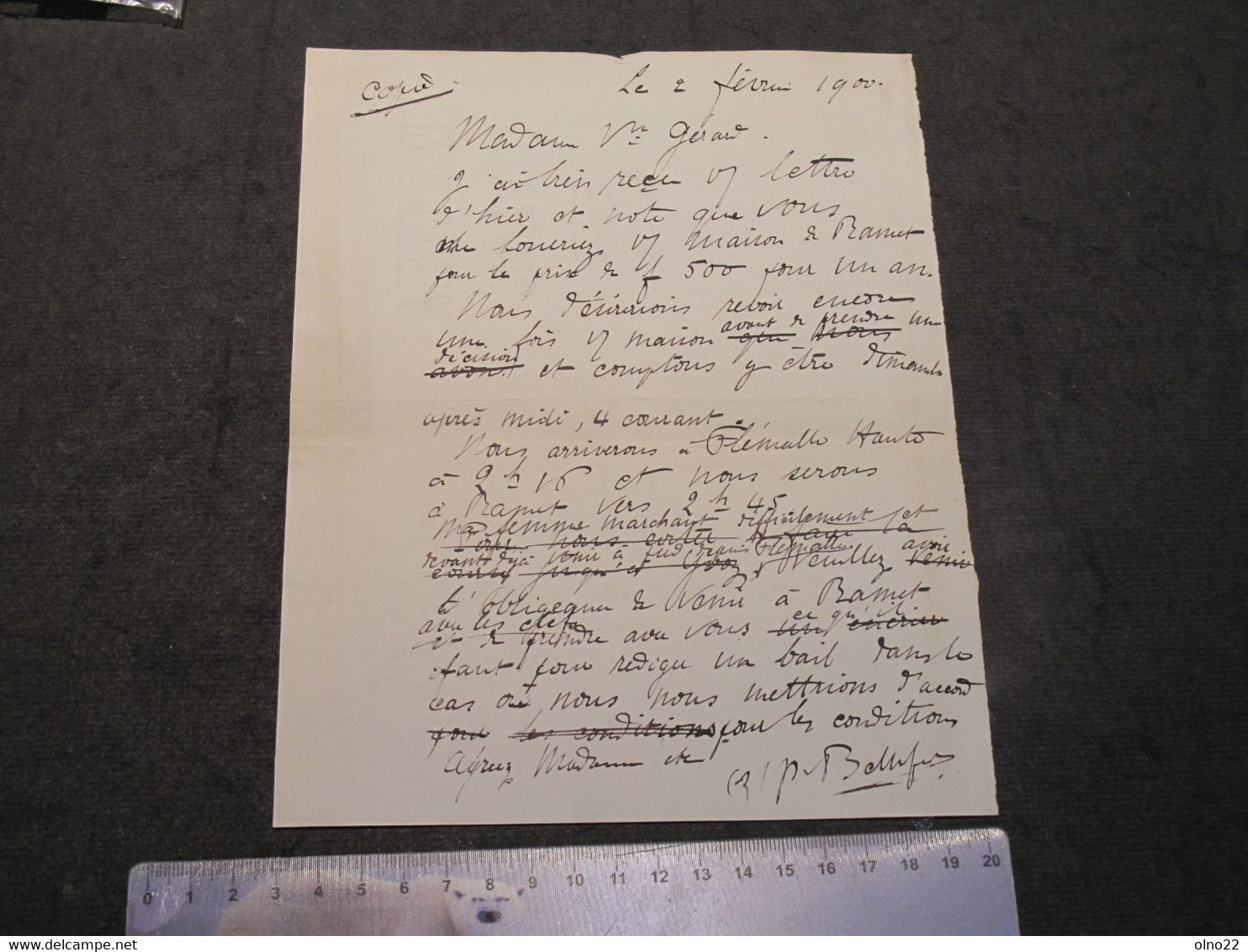 LIEGE 1899-MARIAGE DE ADRIEN DAWANS ET FINA BIAR-AU DOS COURRIER MANUSCRIT LOCATION MAISON A RAMET-FLEMALLE DU 2/2/1900 - Boda