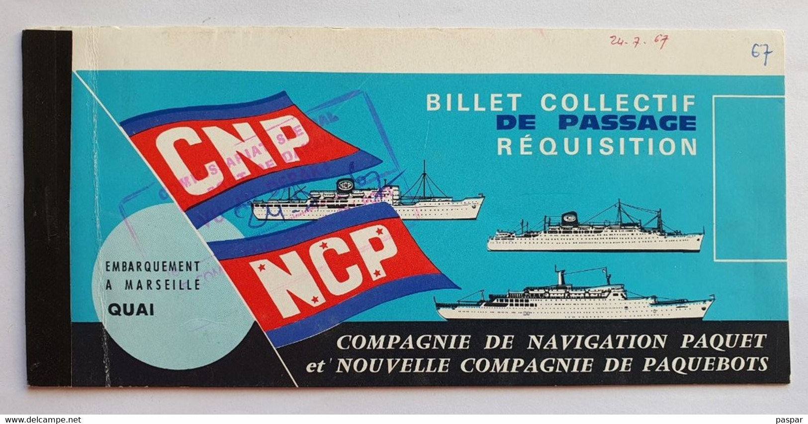 COMPAGNIE DE NAVIGATION PAQUET - Billet De Passage Réquisition DAKAR MARSEILLE - Ancerville - 1967 - Welt