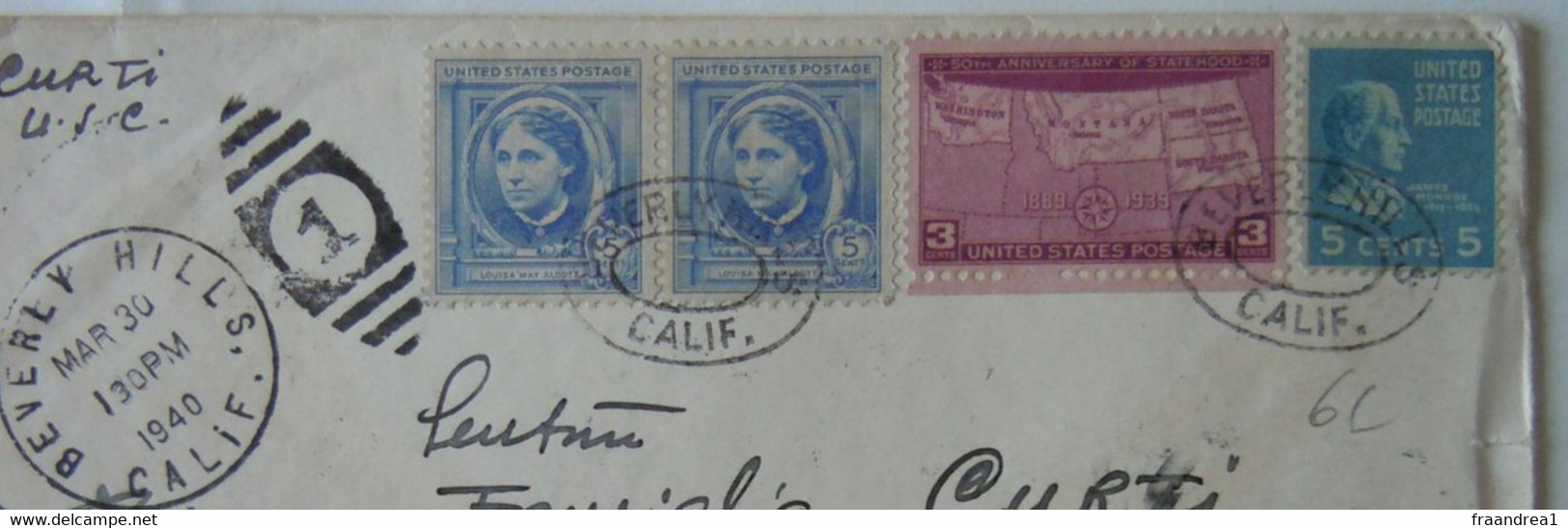 USA COVER 18 CENT BEVERLY HILLS  TO ITALIA TORINO  5+5+5+3 CENT  VALORI GEMELLI AIR MAIL - Andere & Zonder Classificatie