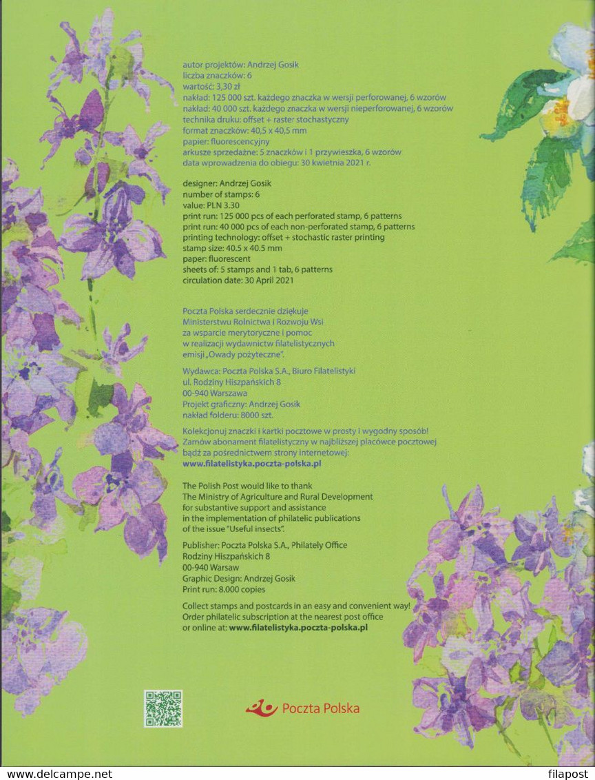 Poland 2021 Booklet Folder - Beneficial Insects / Bees And Bumblebees, Flowers, Insect, Bee / With Perforated Sheets - Postzegelboekjes