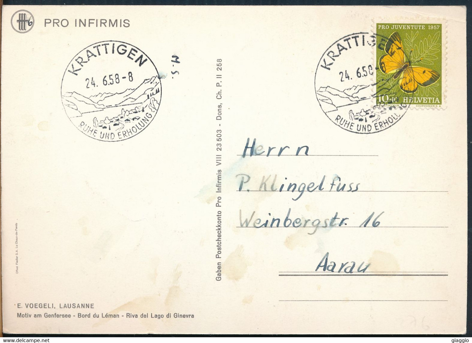 °°° 27483 - SWITZERLAND - BE - E. VOEGELI - KRATTIGEN - 1958 With Stamps °°° - Krattigen