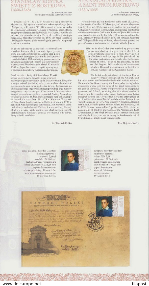 POLAND 2018 Souvenir Booklet / Polish Patrons - Jesuit Saint Stanislaus Kostka / With FDC + Stamp MNH** - Libretti