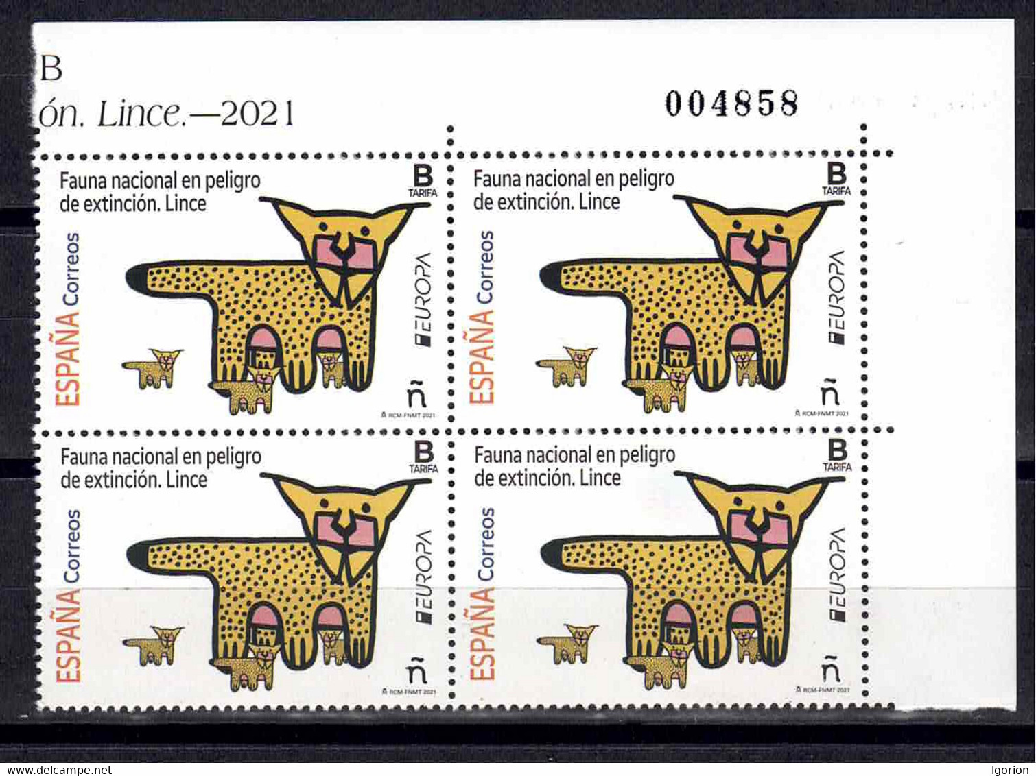 ESPAÑA 2021  ** MNH ED. 5484 EUROPA. FAUNA NACIONAL EN PELIGRO DE EXTINCION. LINCE BL.4 - Unused Stamps