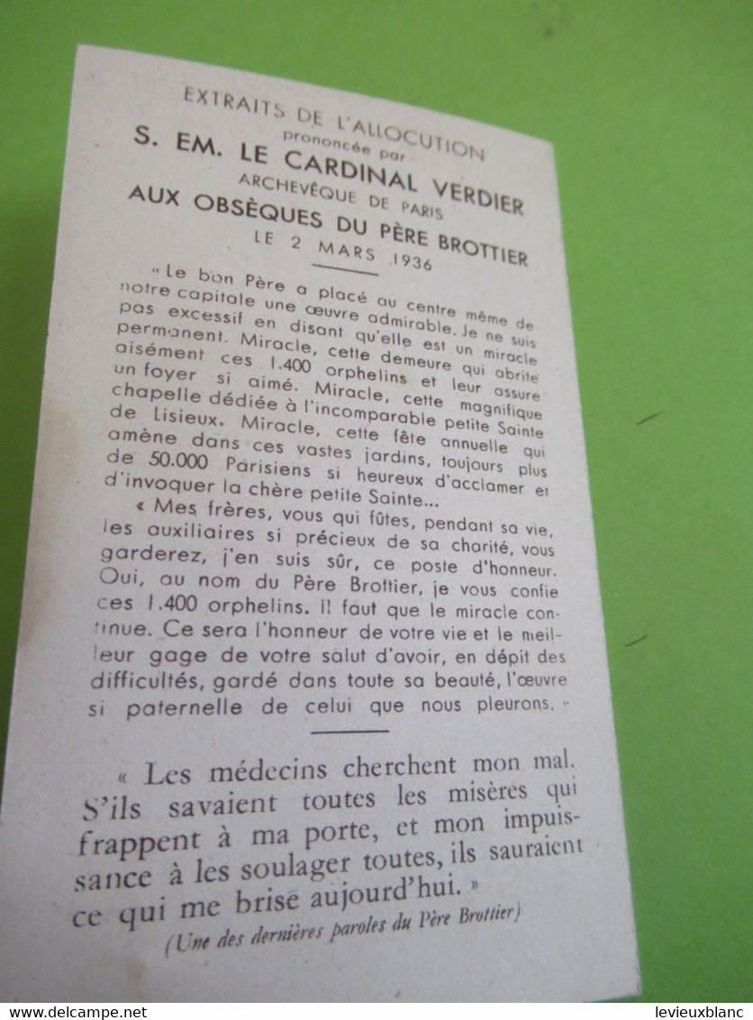 Image Pieuse Ancienne/Le Pére Daniet Brottier/Etoffe Ayant Touché/Cardinal Verdier Archevêque De Paris/1938   IMPI106a - Religion & Esotérisme