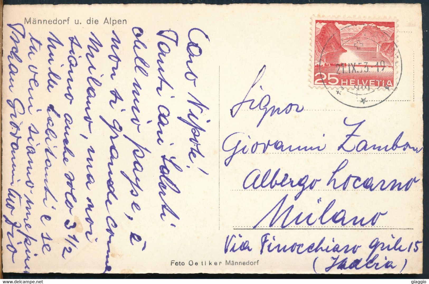 °°° 27757 - SWITZERLAND - ZH - MANNEDORF U. DIE ALPEN - 1953 With Stamps °°° - Männedorf