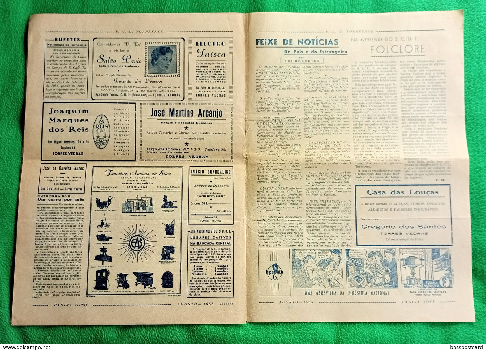 Torres Vedras - Jornal Torreense Nº 8 De Agosto De 1955 - Sport Club União, 1ª Divisão - Futebol - Estádio - Algemene Informatie