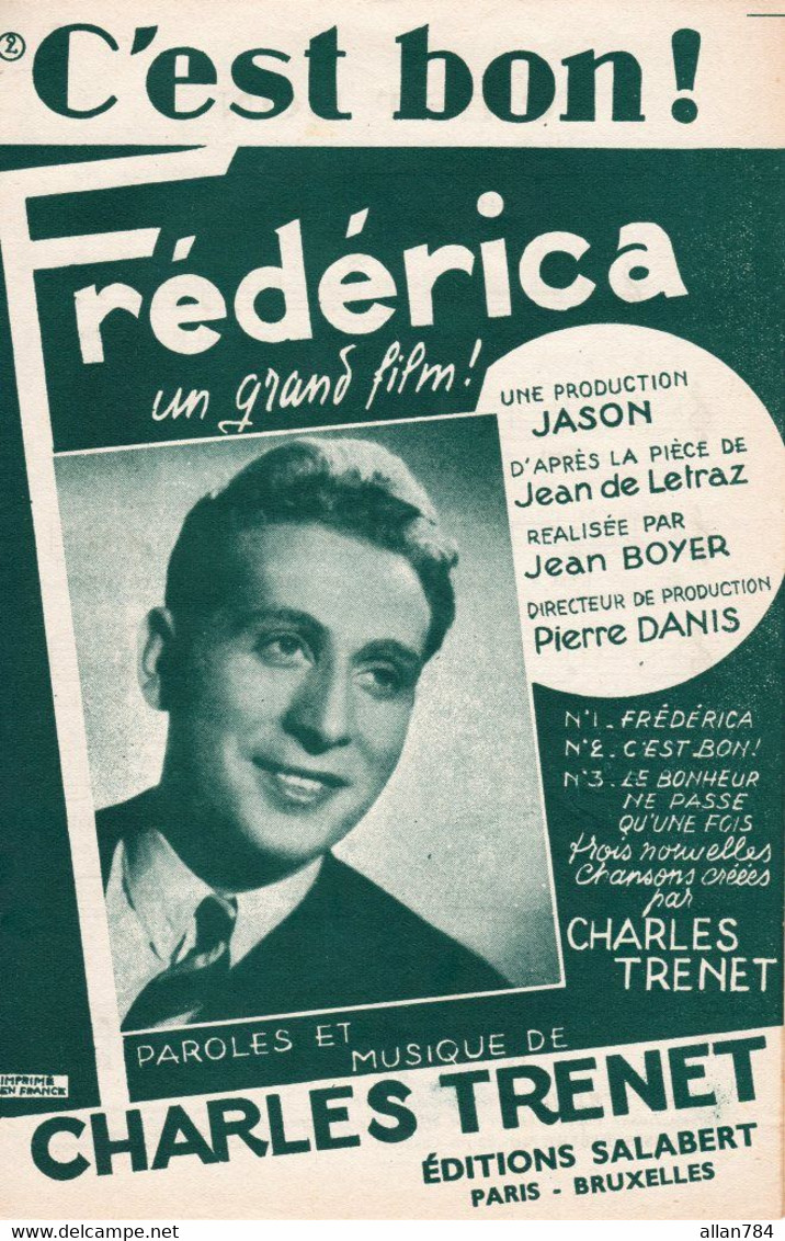 CHARLES TRENET - C'EST BON DU FILM FREDERICA - 1942 - EXCELLENT ETAT - Film Music