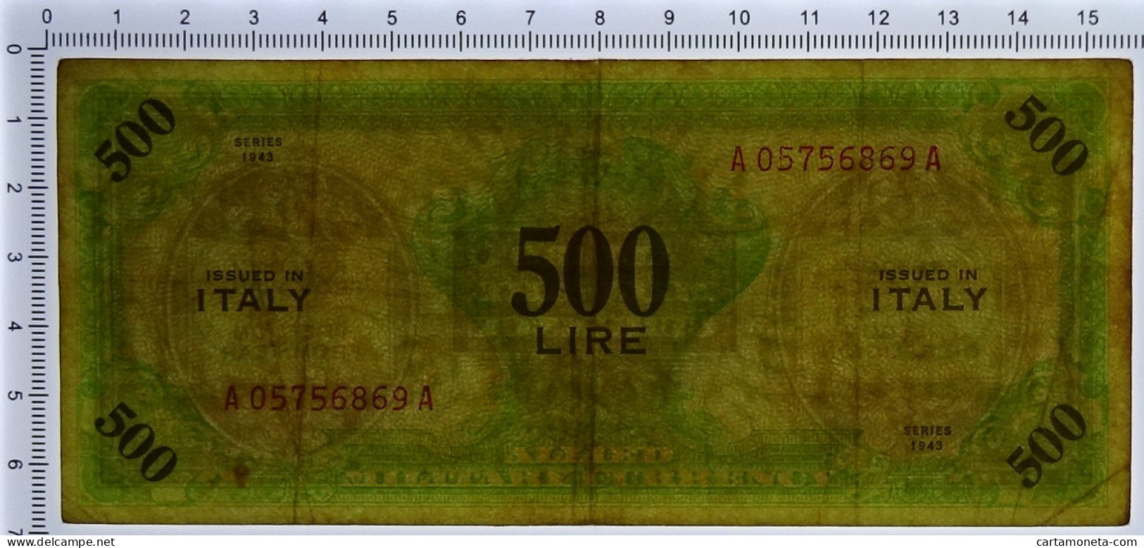 500 LIRE OCCUPAZIONE AMERICANA IN ITALIA MONOLINGUA BEP 1943 BB+ - 2. WK - Alliierte Besatzung