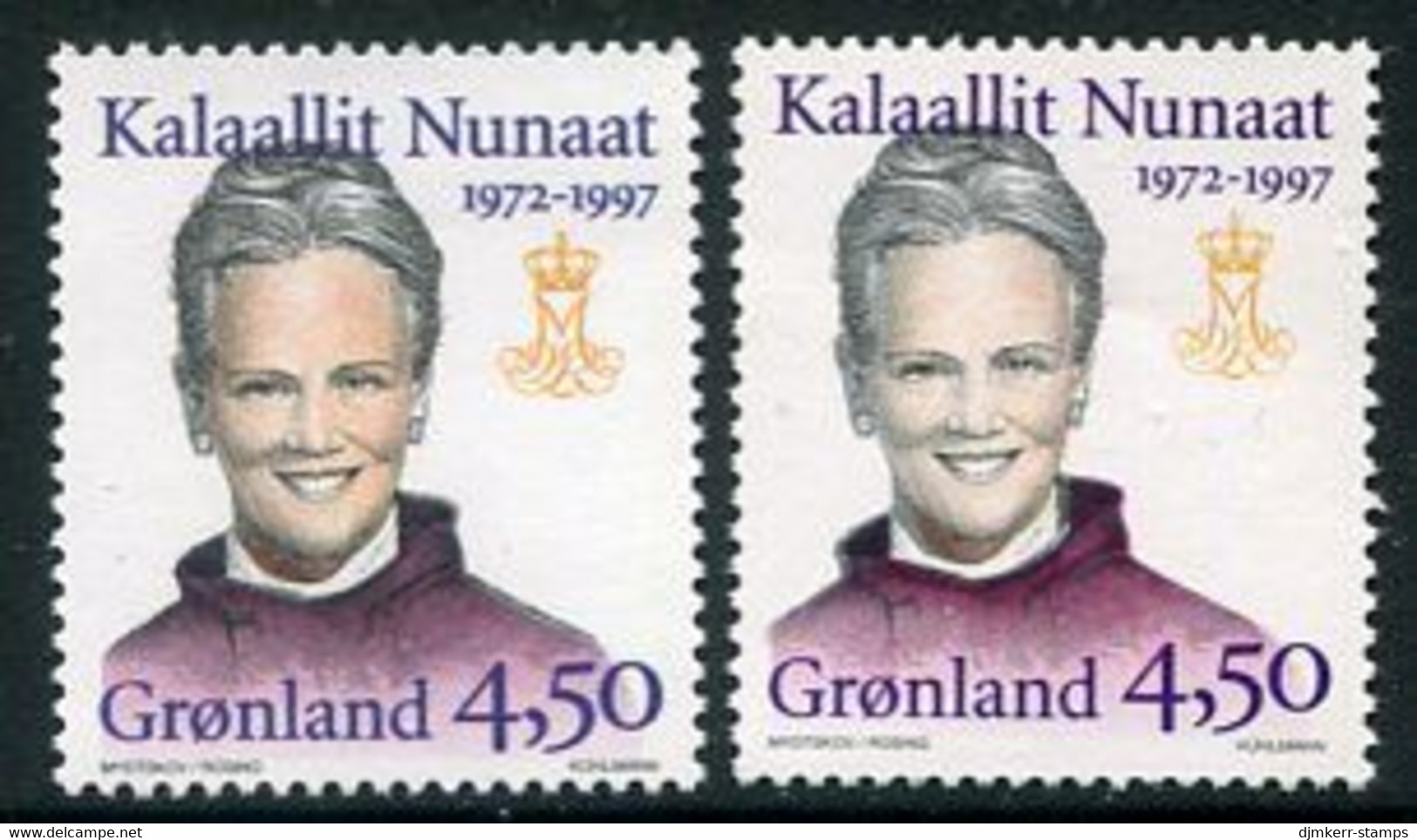 GREENLAND 1997 Queen Margarethe Silver Jubilee On Both Papers  MNH / **.  Michel 300x-y - Neufs