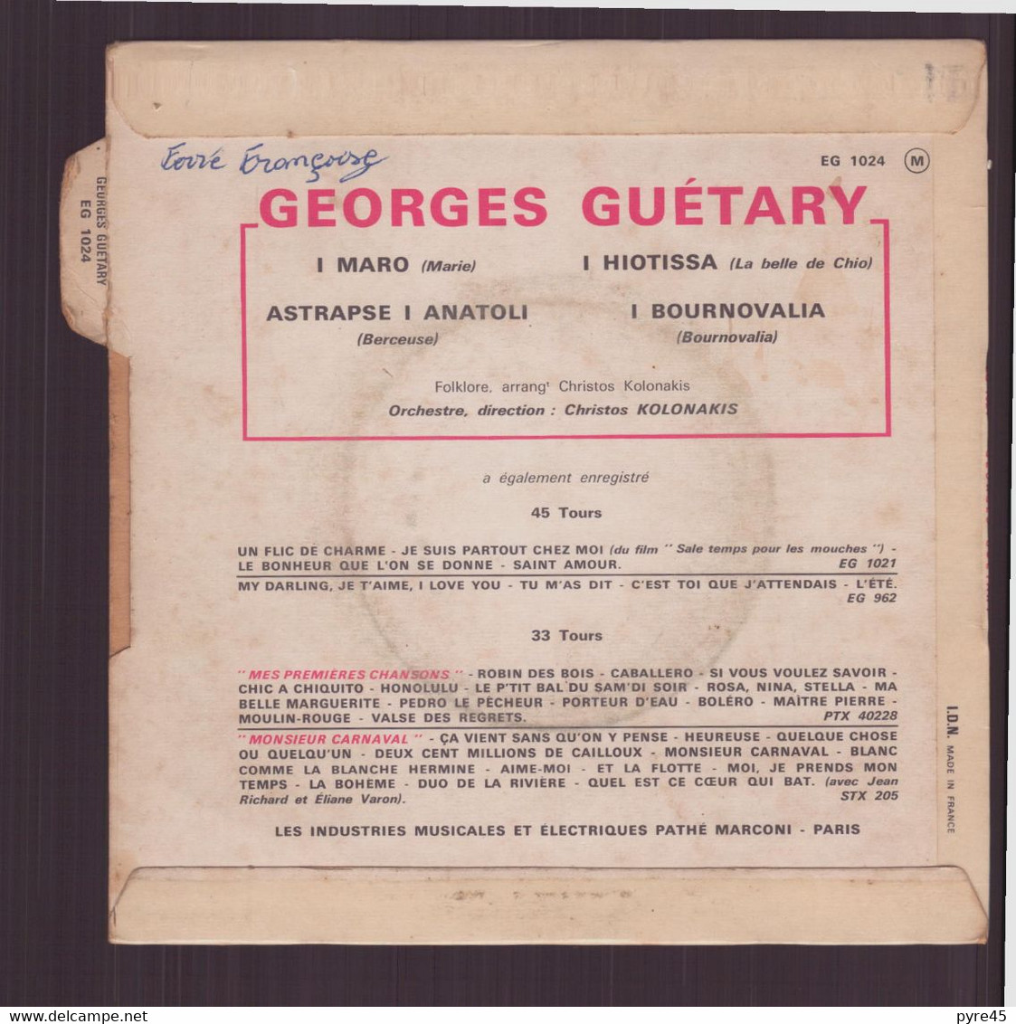 45 T Georges Guétary " Chante En Grec " 4 Titres - Opera