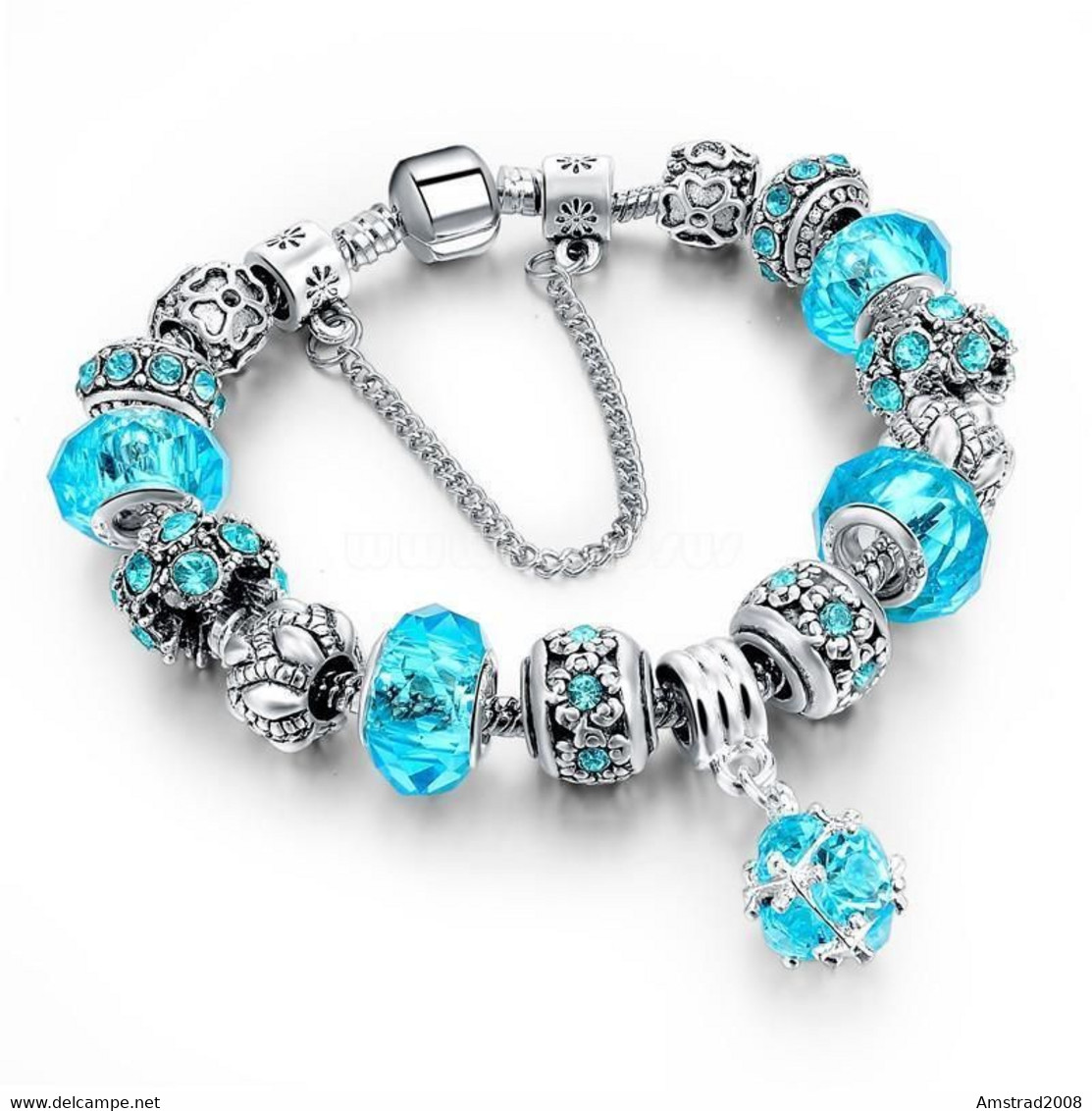 BRACCIALE TIPO MORELLATO VETRO CON CHARM COLRE AZZURRO MODA DONNA BRACELET S. VALENTINO SHARON W - Armbänder