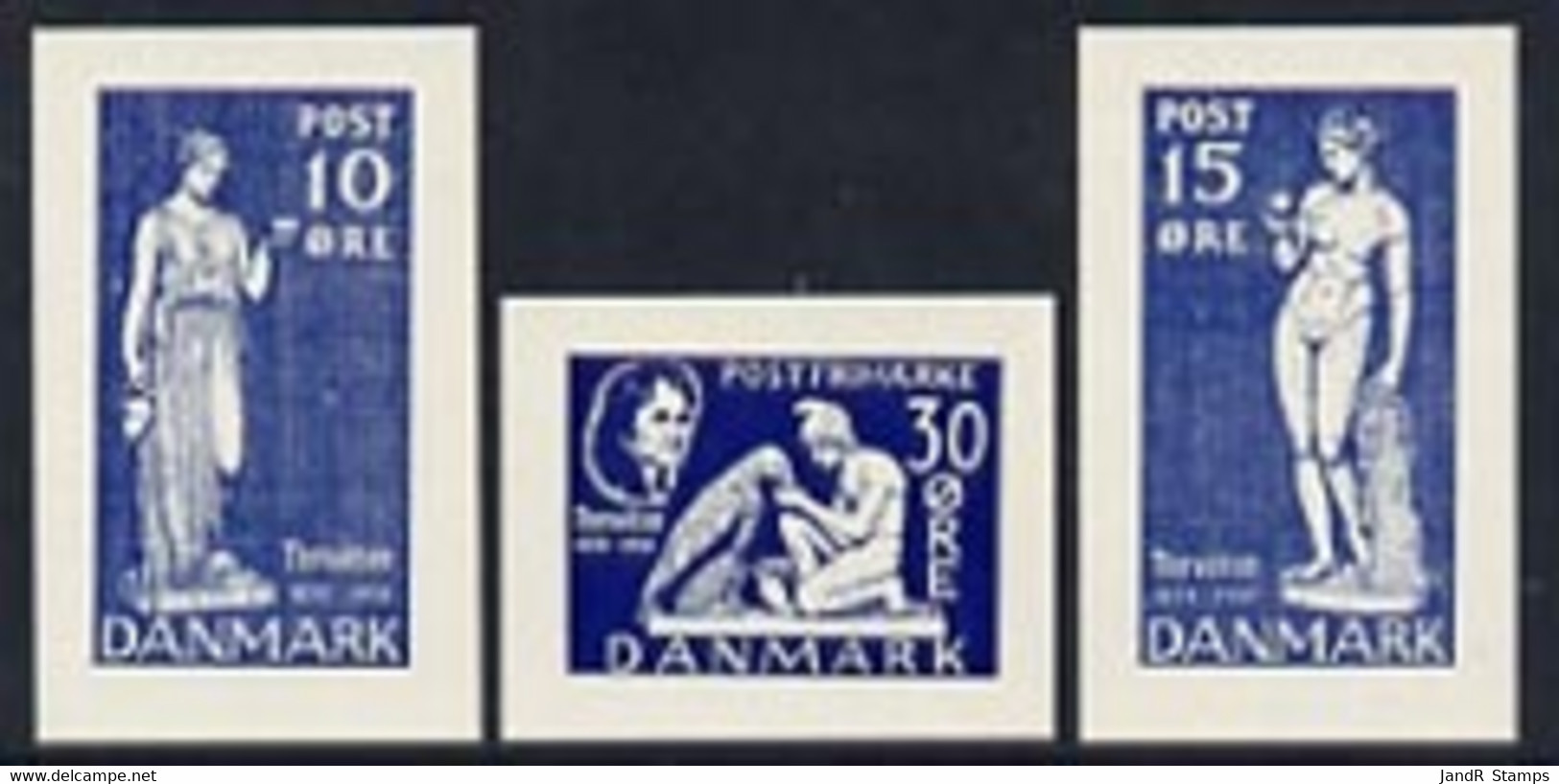 Denmark 1938 Set Of 3 Essays For Thorvaldsen Issue In Blue (10, 15 & 30 Ore) On Ungummed Paper - Altri & Non Classificati