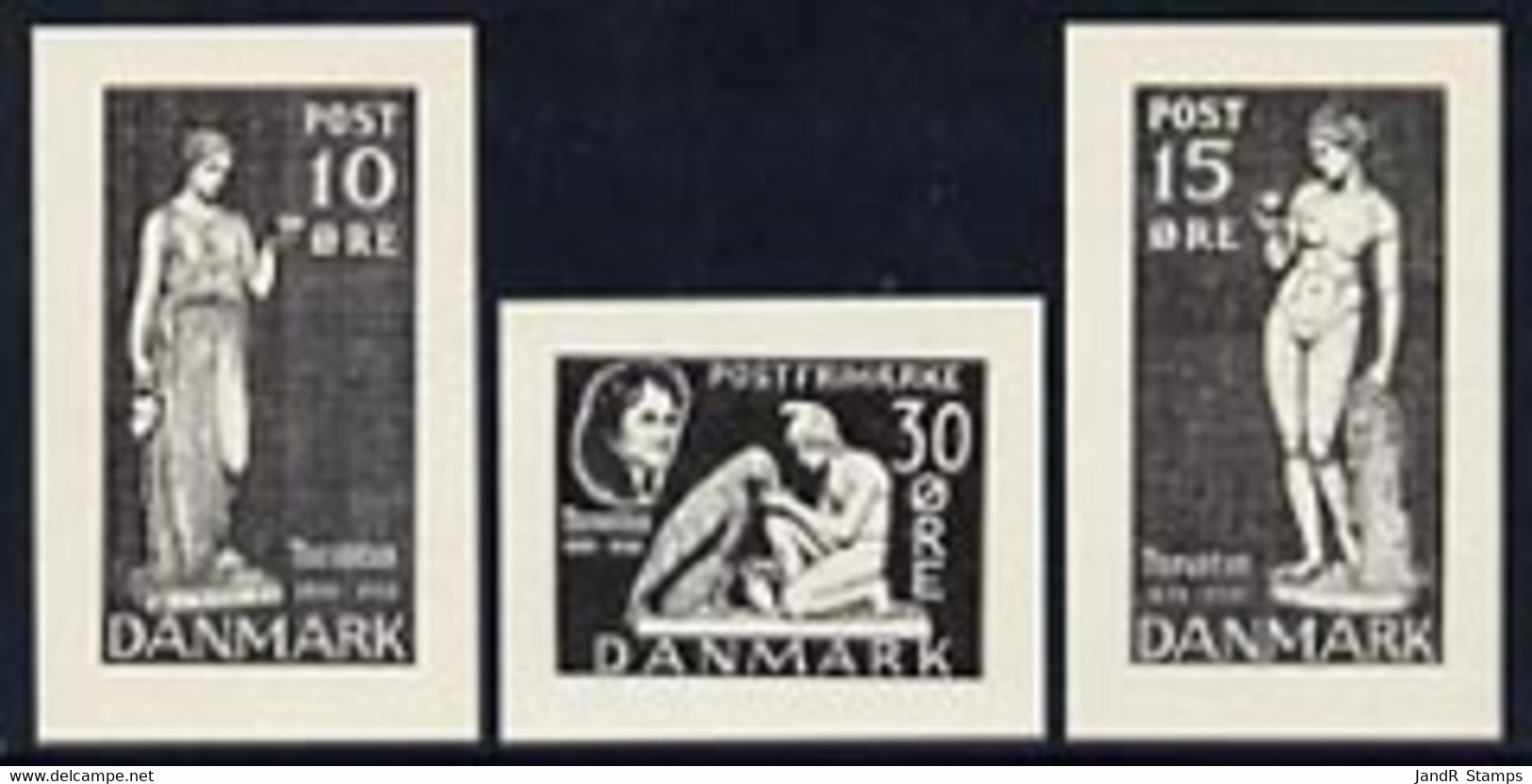 Denmark 1938 Set Of 3 Essays For Thorvaldsen Issue In Black (10, 15 & 30 Ore) On Ungummed Paper - Sonstige & Ohne Zuordnung