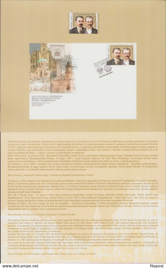 POLAND 2020 Souvenir Booklet / Restoration Of Diplomatic Relations Between Poland And Azerbaijan / With Stamp MNH** - Markenheftchen