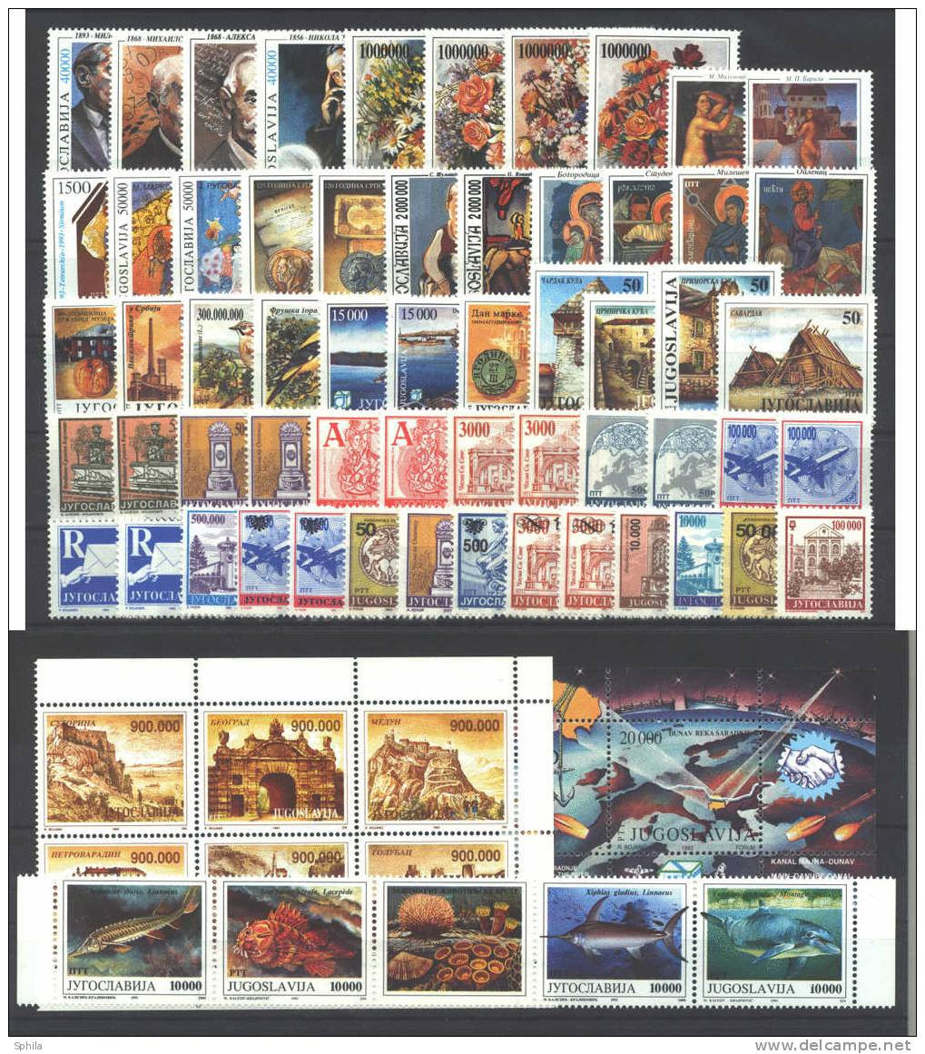 Jugoslawien – Yugoslavia 1993 Complete Year Set MNH Including All Perforation Varieties; Michel # 2585-2644 - Full Years