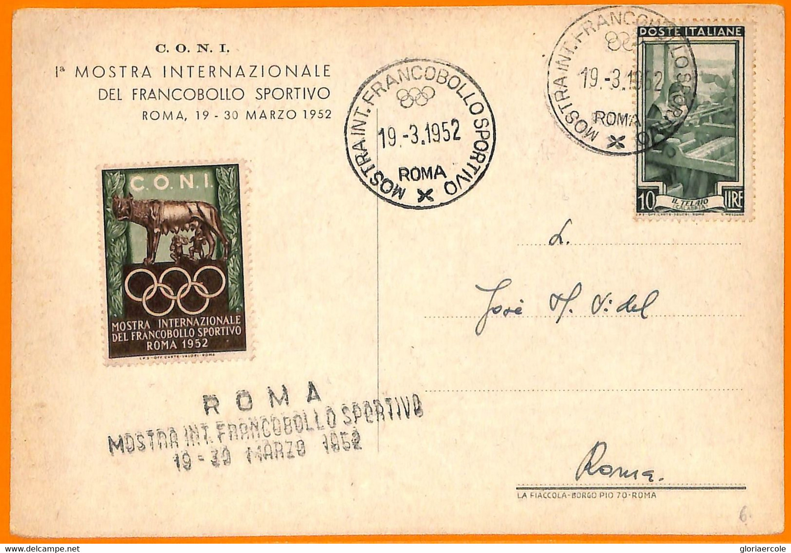 Aa2847 - Postal History - VINTAGE Illustrated CARD - 1952  Olympic Games ITALY - Ete 1952: Helsinki