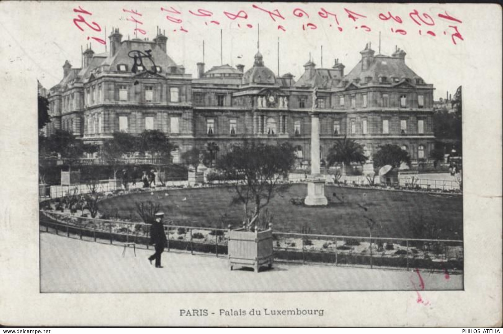 Variété YT 137 Semeuse Camée 5ct Verte Avec Gros Anneau Lune Vert Fin De Chevelure CPA Paris Palais Luxembourg 15 9 1908 - Cartas & Documentos