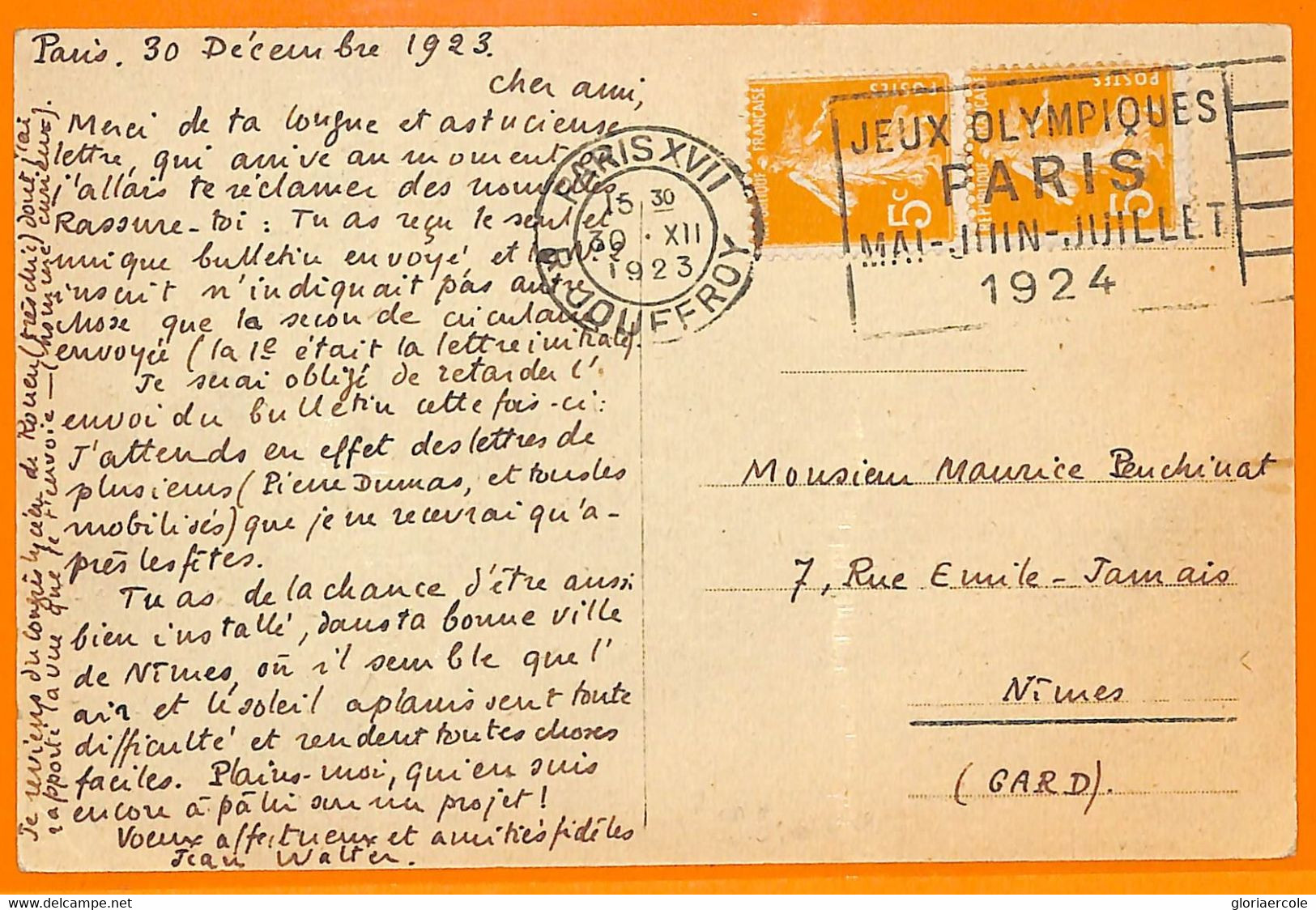 Aa2927 - FRANCE - POSTAL HISTORY - 1924 Olympic Games POSTMARK On Postcard - Summer 1924: Paris