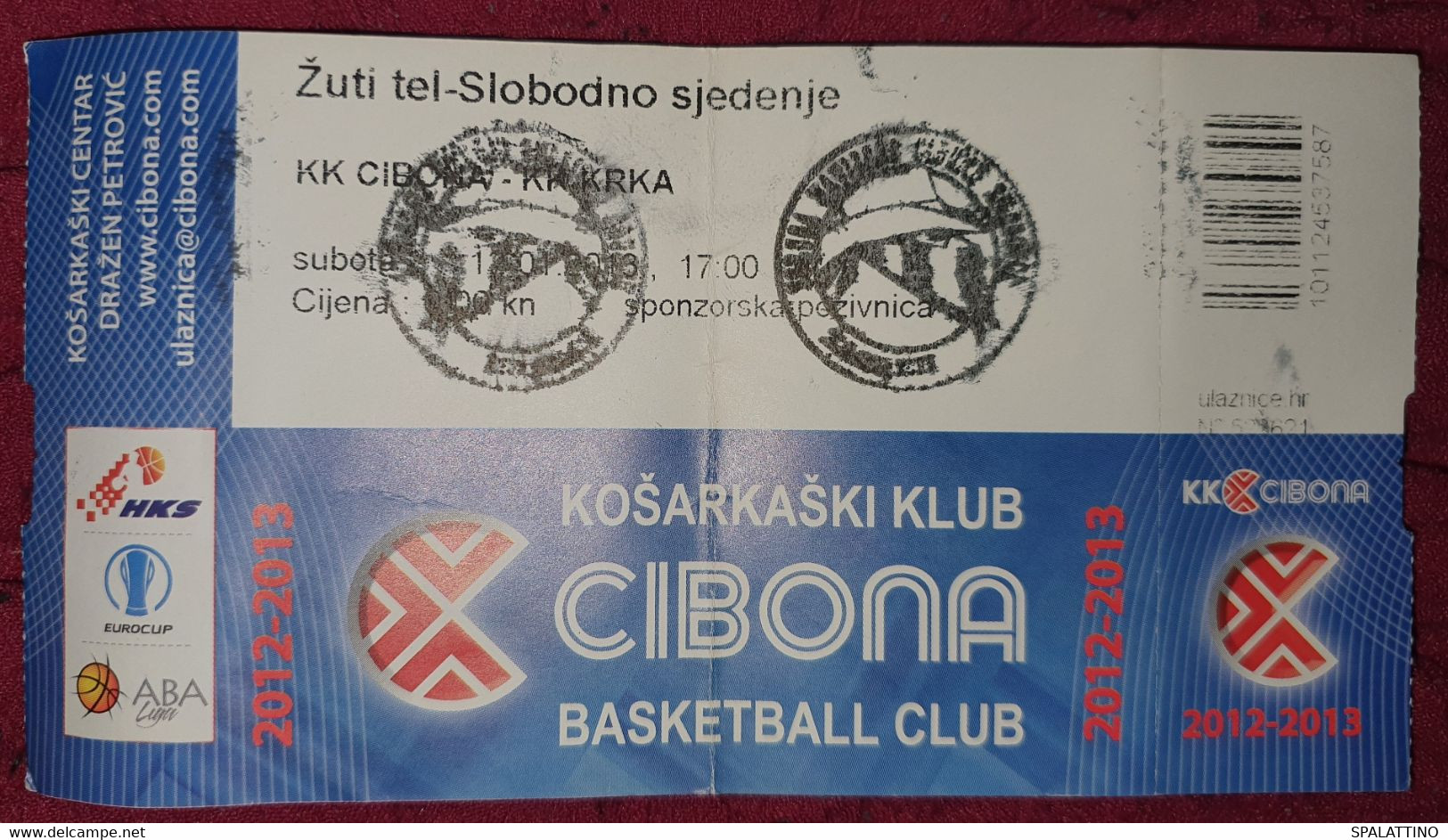 KK CIBONA ZAGREB - KK KRKA, ABA LEAGUE 2012/2013, MATCH TICKET - Apparel, Souvenirs & Other