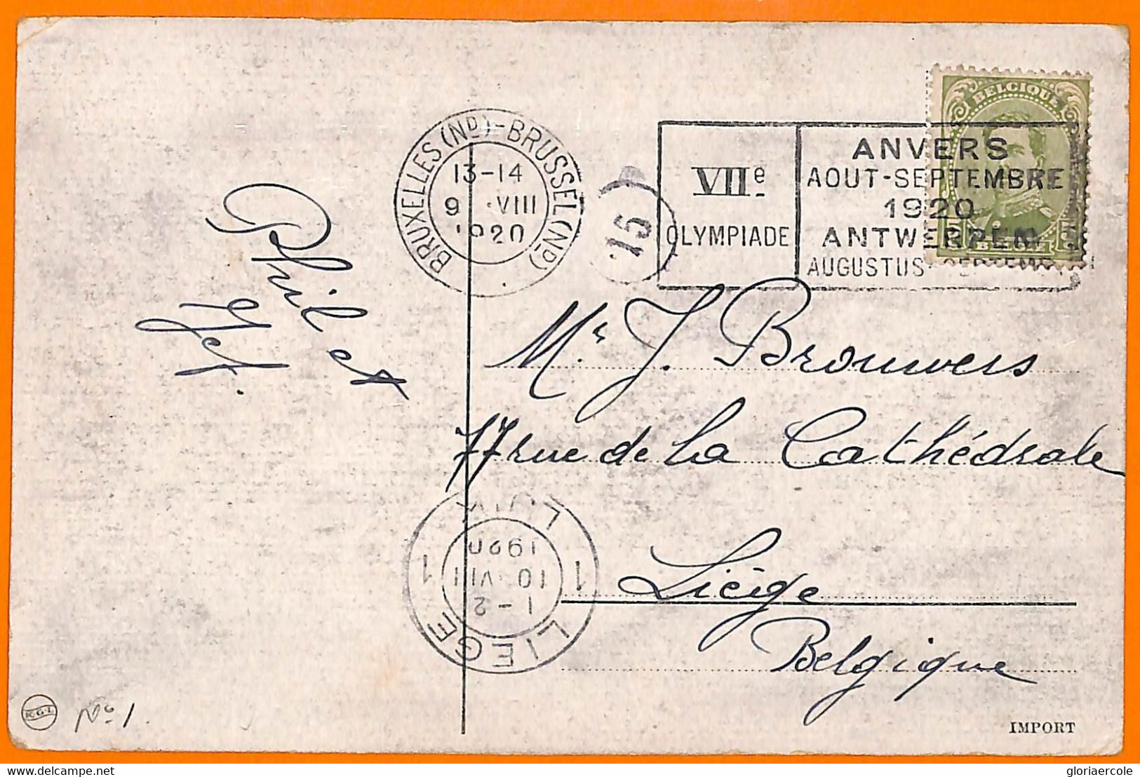 Aa2944 - BELGIUM - POSTAL HISTORY - 1920 Olympic Games Postmark On POSTCARD - Sommer 1920: Antwerpen